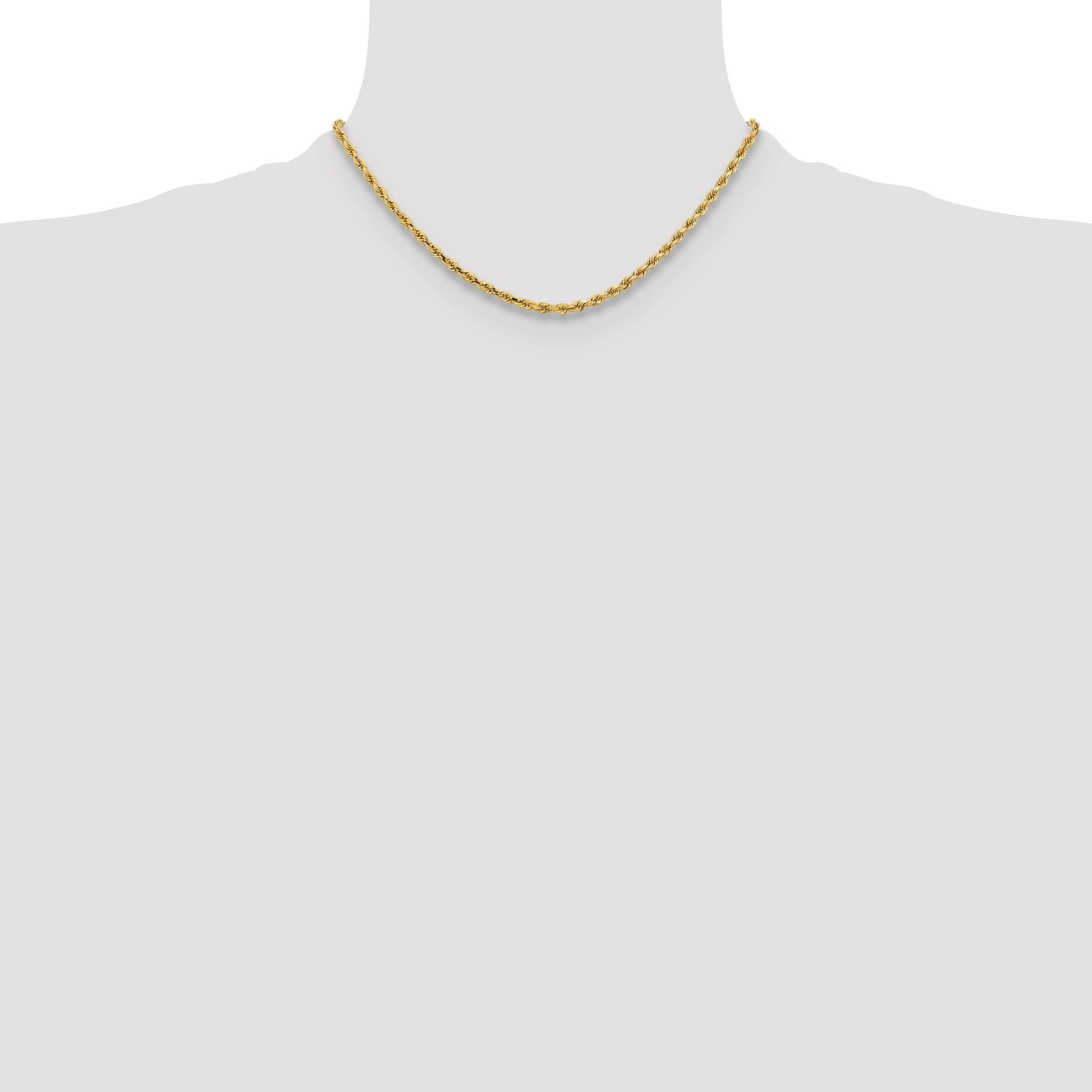16 Inch 10K Yellow Gold 3.25mm Diamond-Cut Rope Chain Necklace
