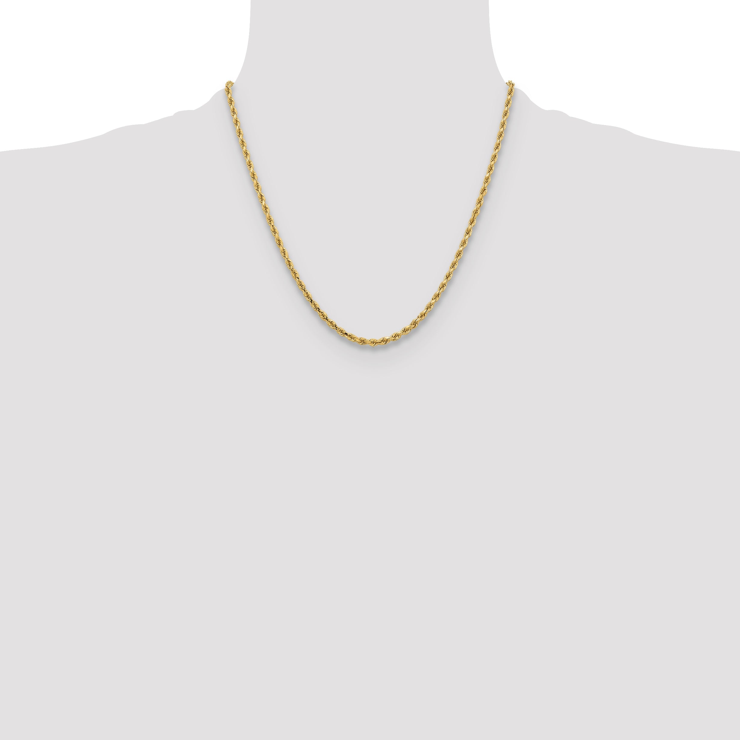 2 Inch 10K Yellow Gold 3.25mm Diamond-Cut Rope Chain Necklace