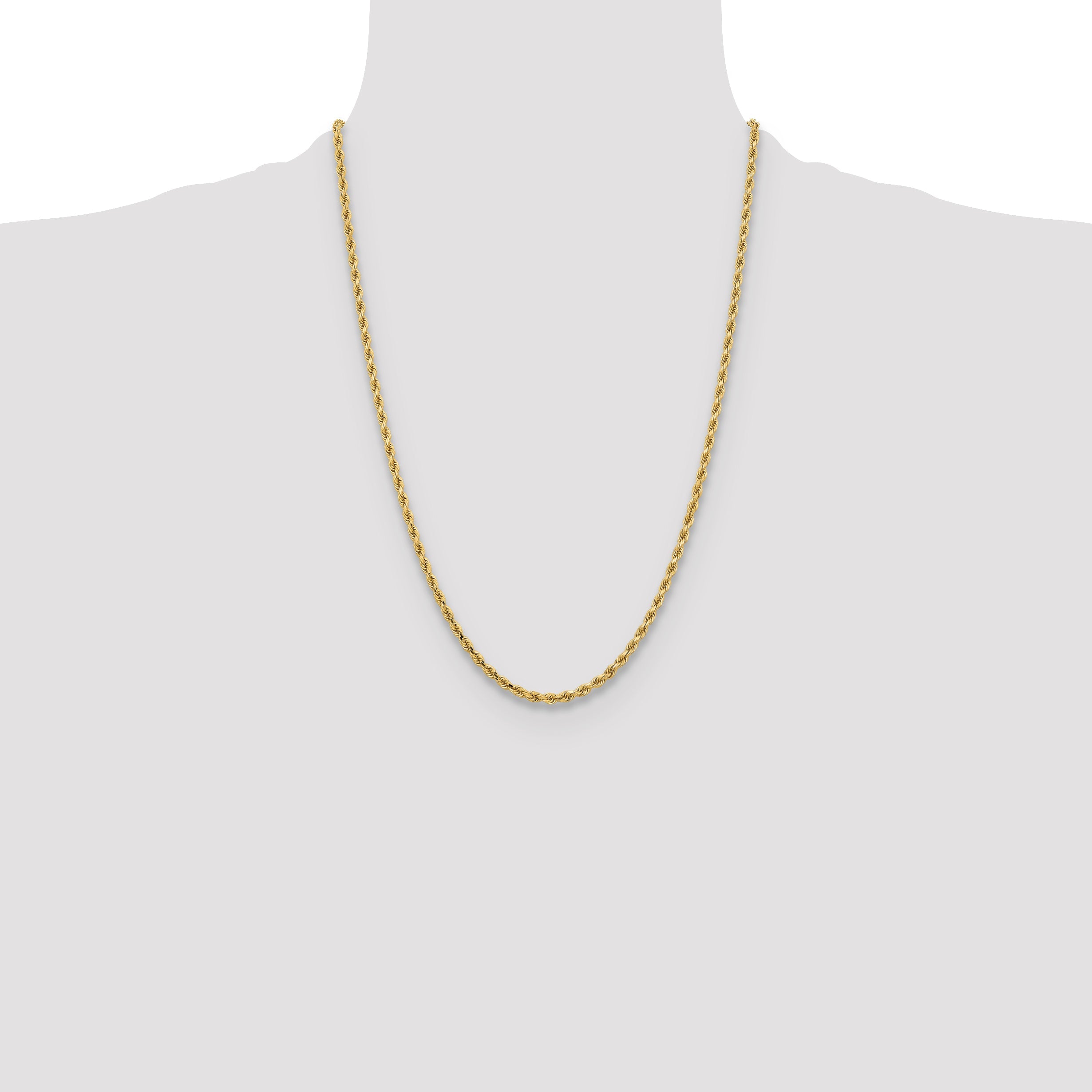 24 Inch 10K Yellow Gold 3.25mm Diamond-Cut Rope Chain Necklace