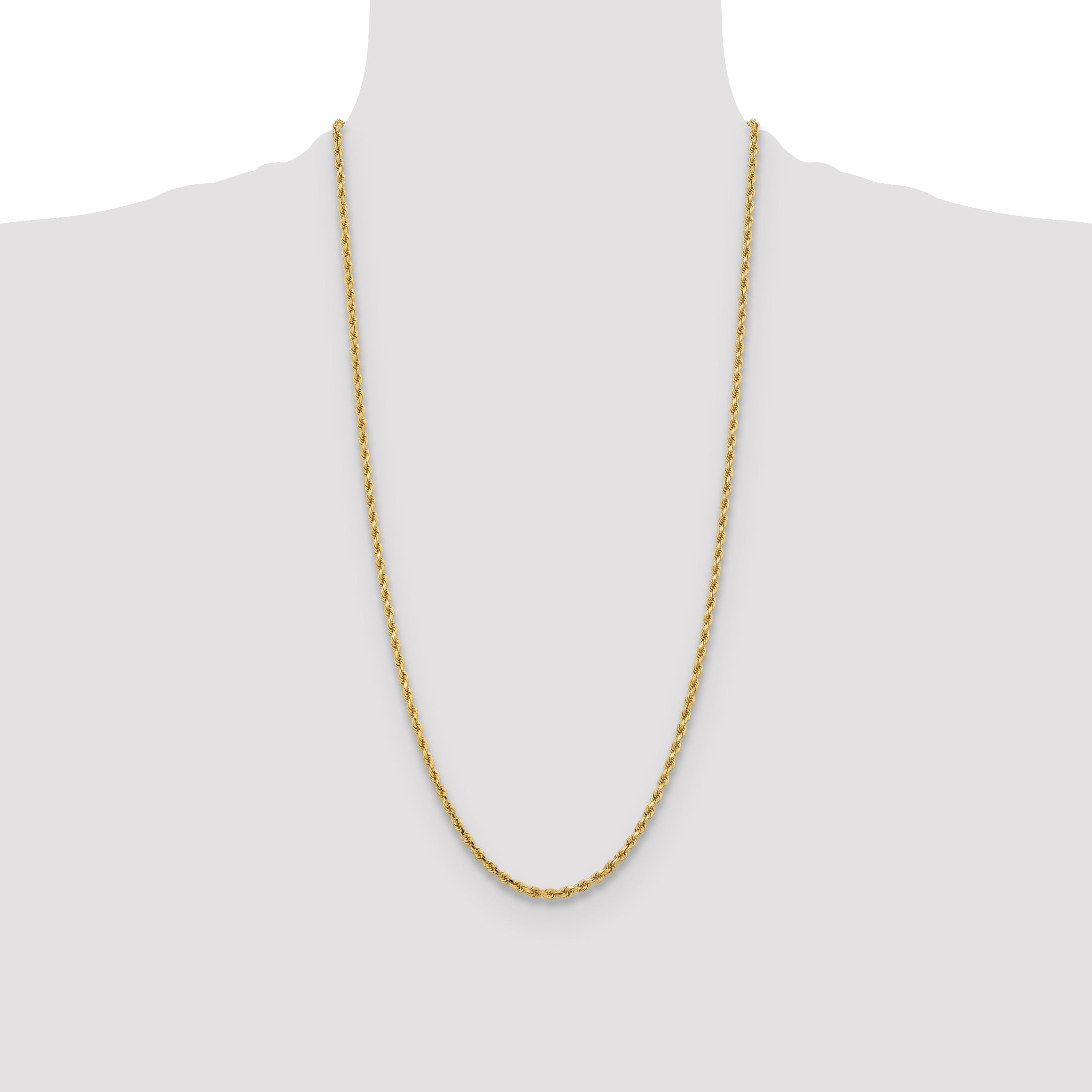 28 Inch 10K Yellow Gold 3.25mm Diamond-Cut Rope Chain Necklace