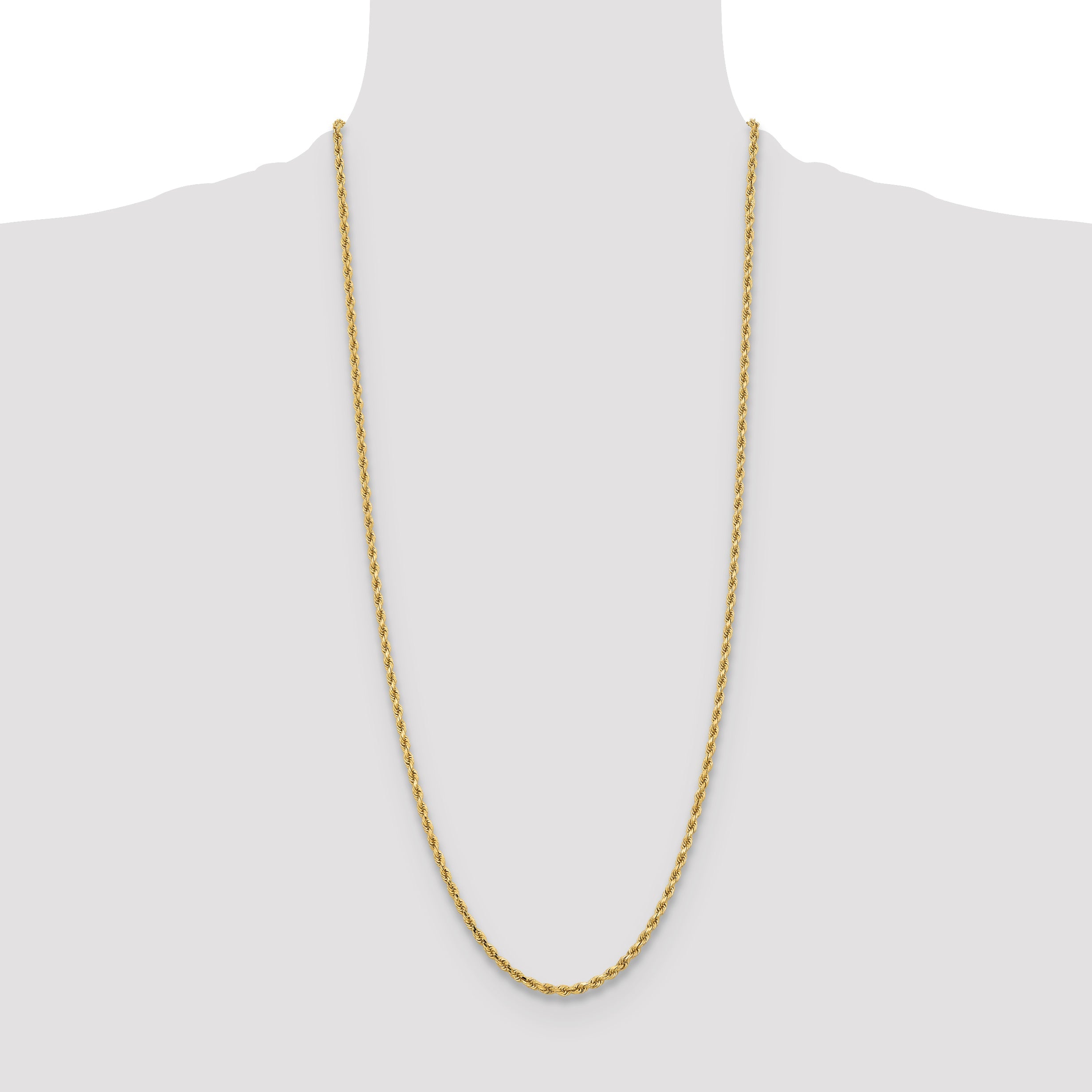 3 Inch 10K Yellow Gold 3.25mm Diamond-Cut Rope Chain Necklace