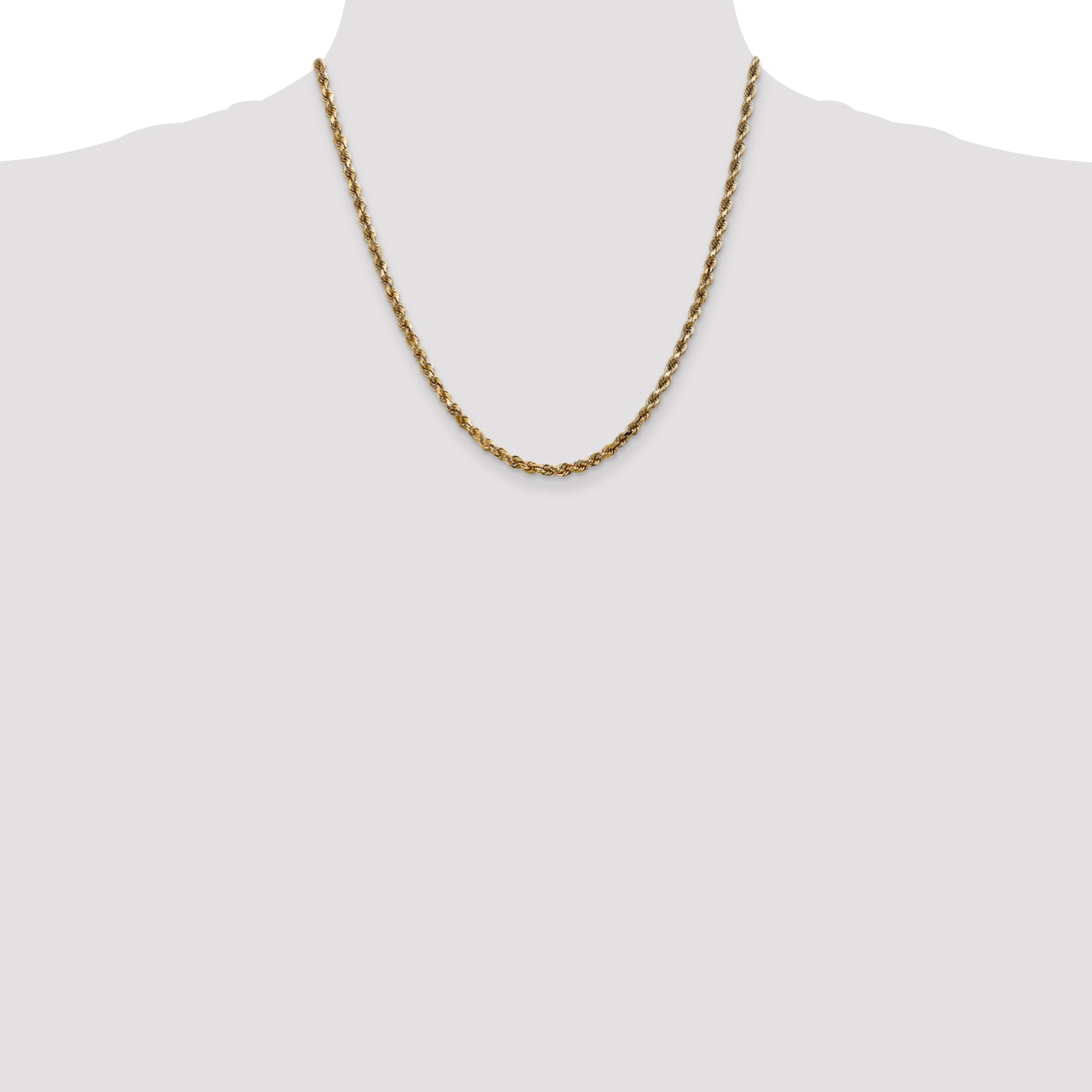 20 Inch 10K 3.5mm Diamond-Cut Rope Chain Necklace