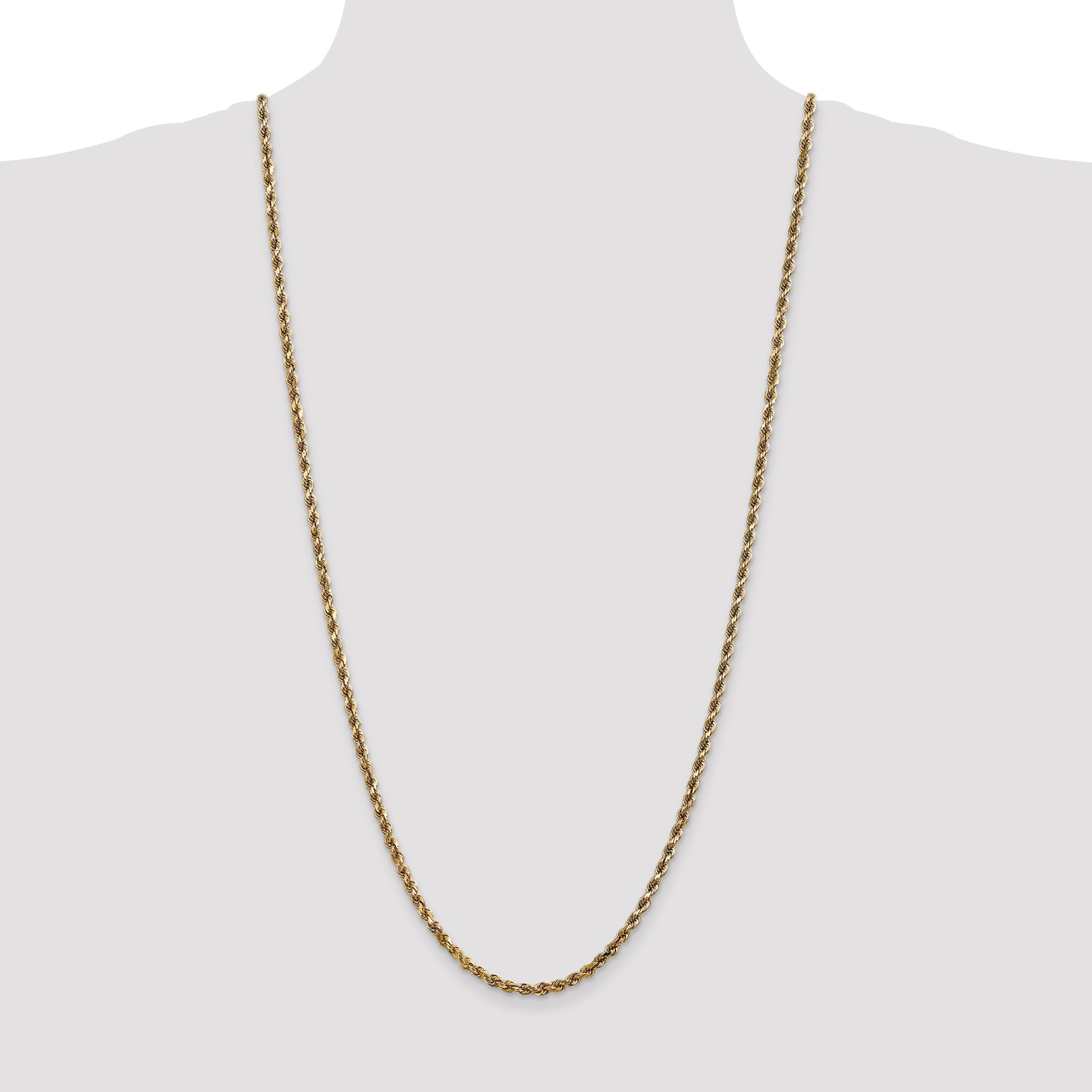 30 Inch 10K 3.5mm Diamond-Cut Rope Chain Necklace