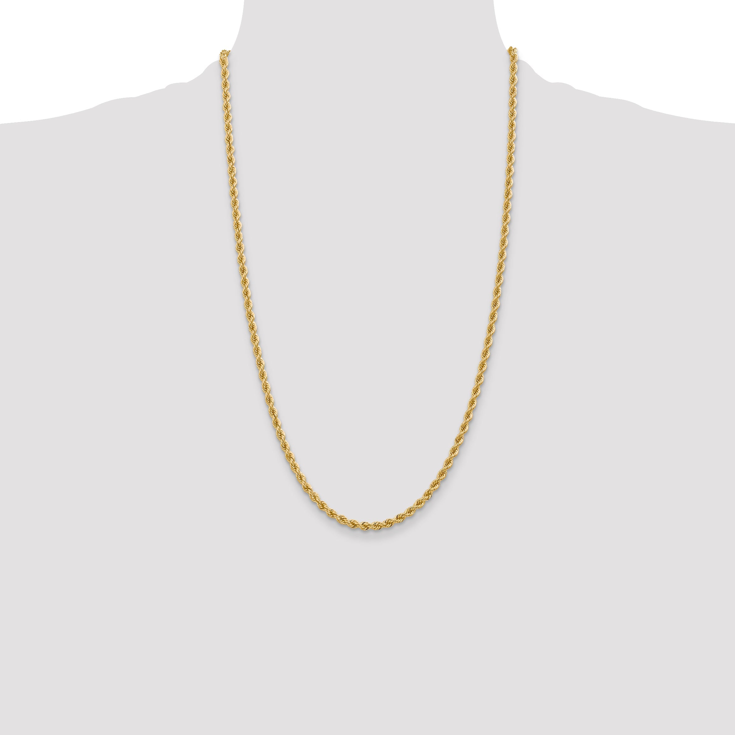 26 Inch 10K Yellow Gold 3.65mm Regular Rope Chain Necklace