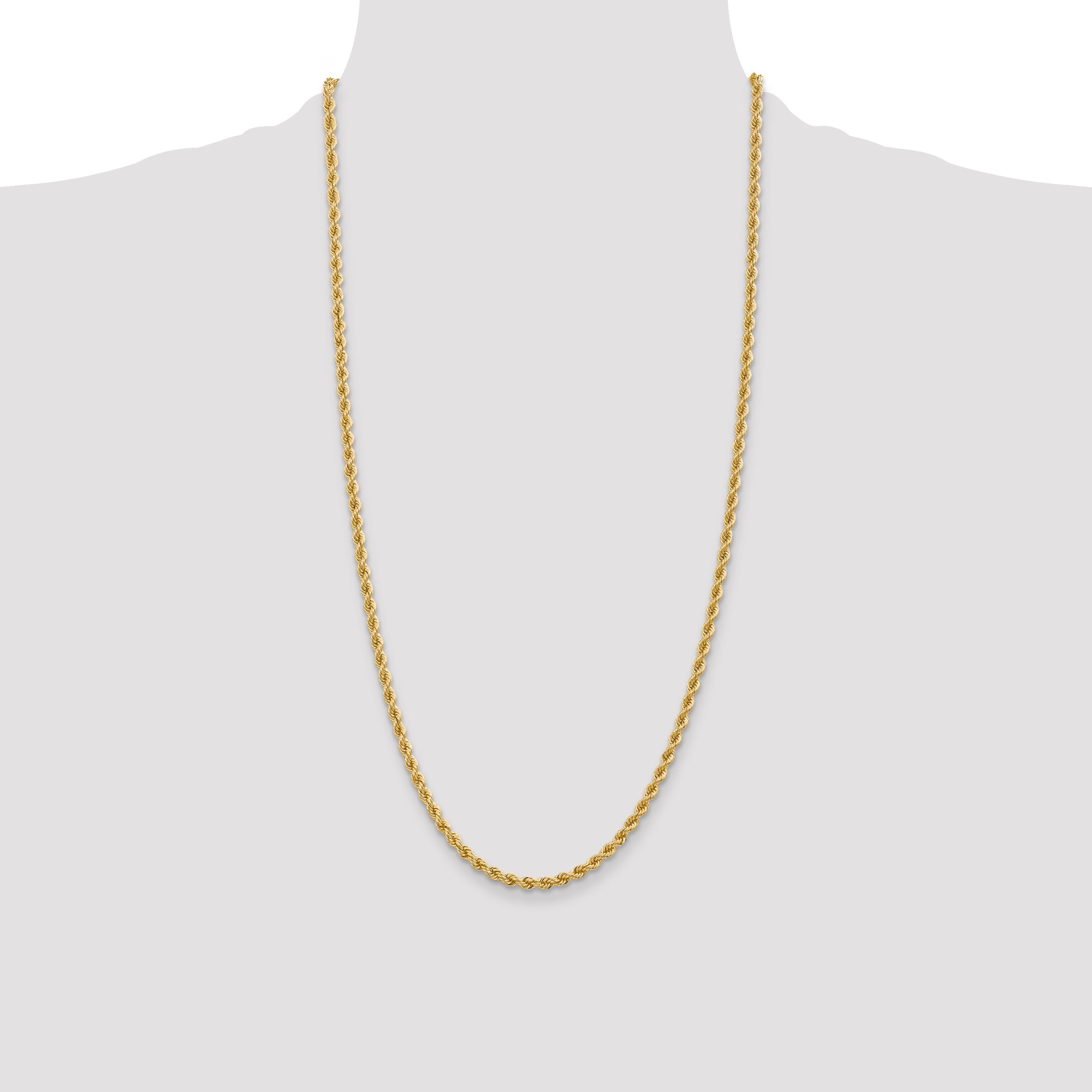 28 Inch 10K Yellow Gold 3.65mm Regular Rope Chain Necklace