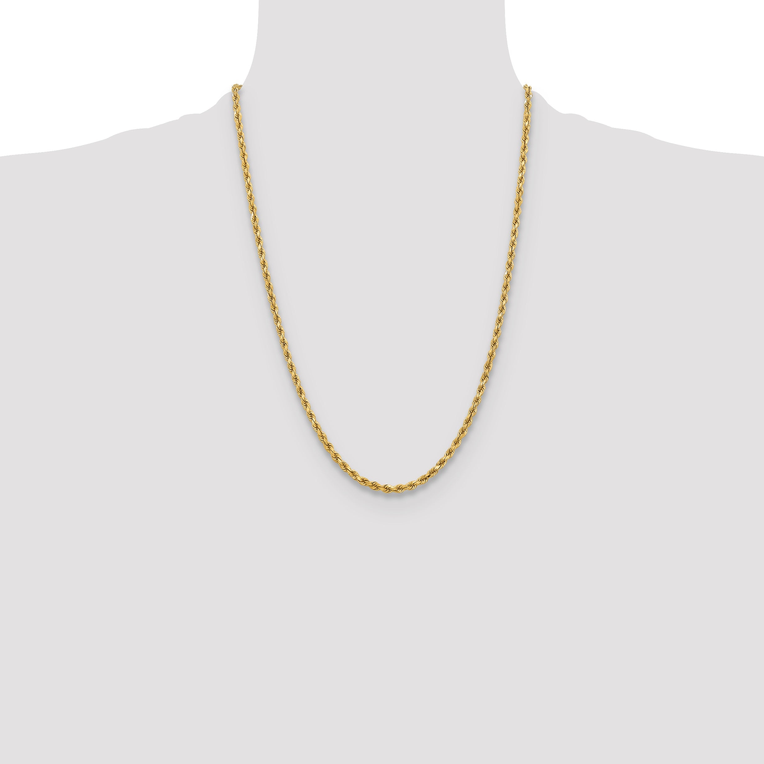 24 Inch 10K Yellow Gold 3.75mm Diamond-Cut Rope Chain Necklace