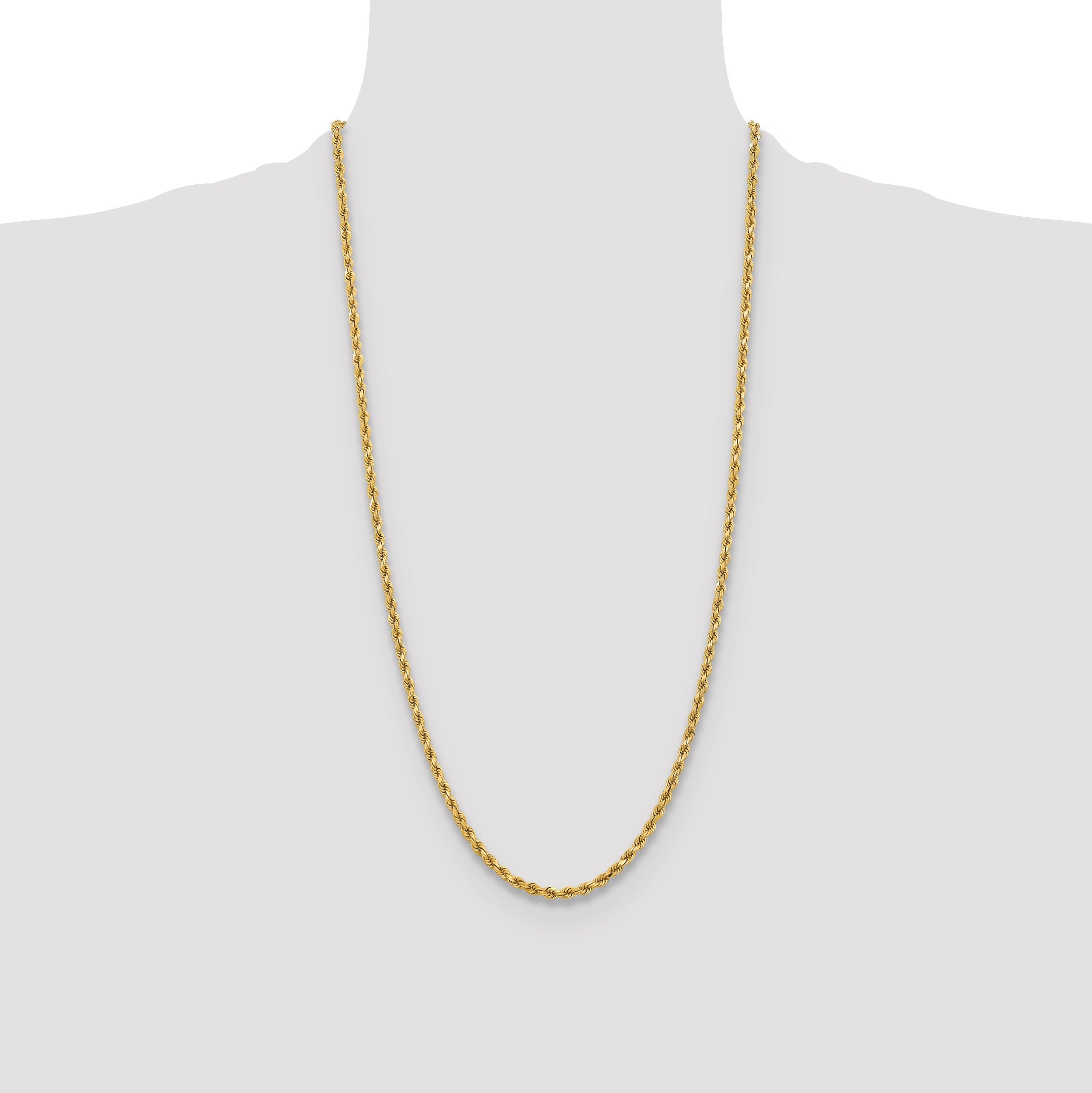 28 Inch 10K Yellow Gold 3.75mm Diamond-Cut Rope Chain Necklace