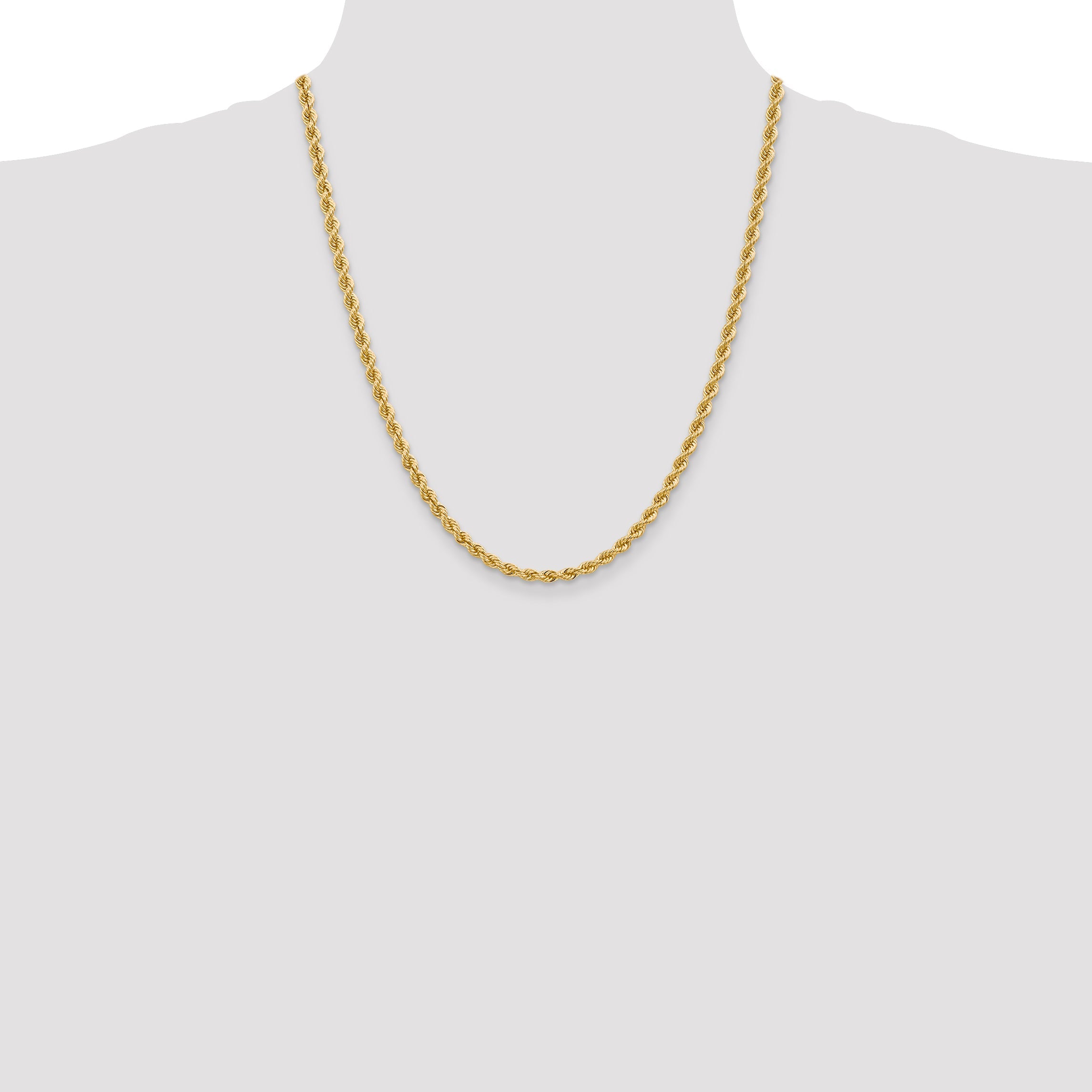 22 Inch 10K Yellow Gold 4mm Regular Rope Chain Necklace