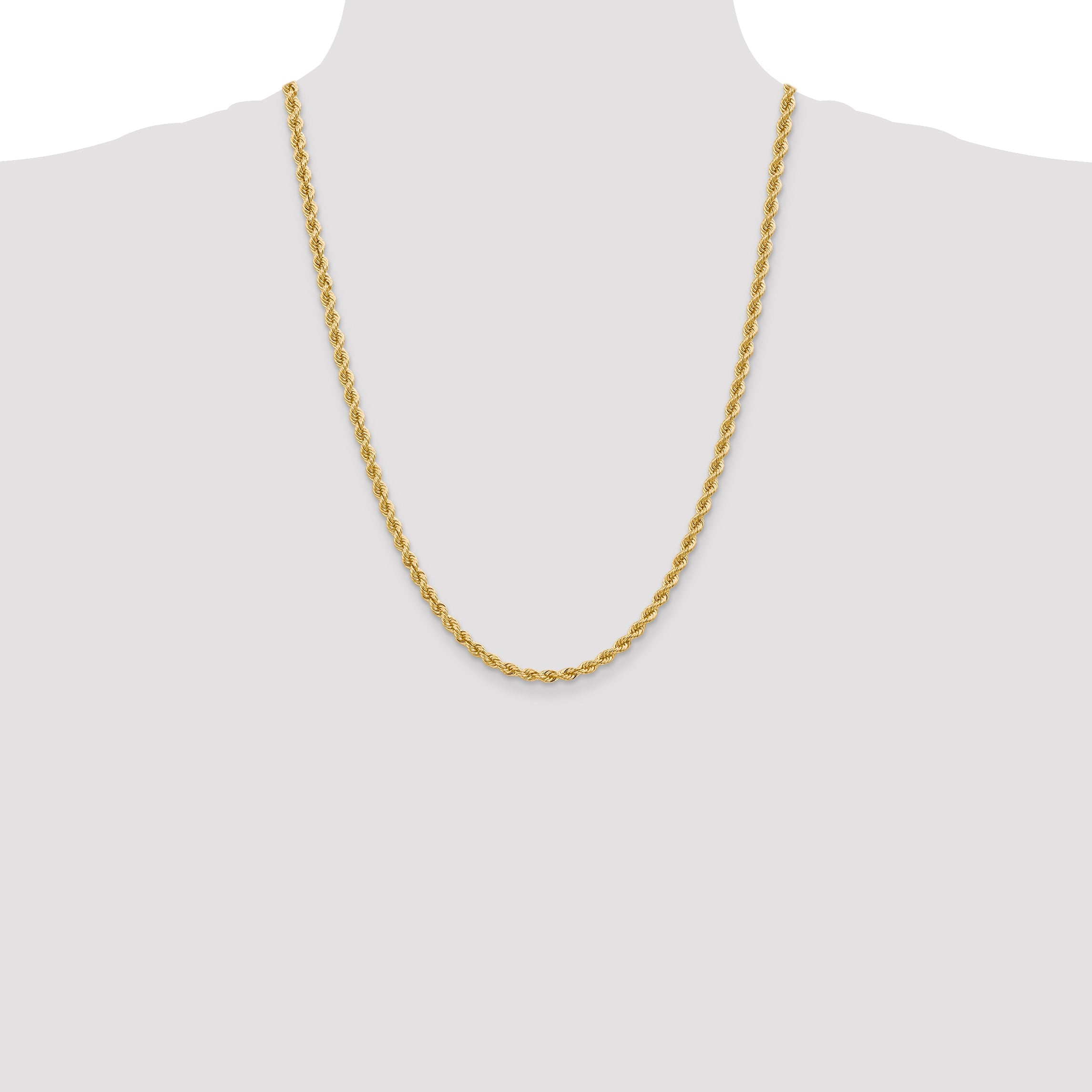 24 Inch 10K Yellow Gold 4mm Regular Rope Chain Necklace