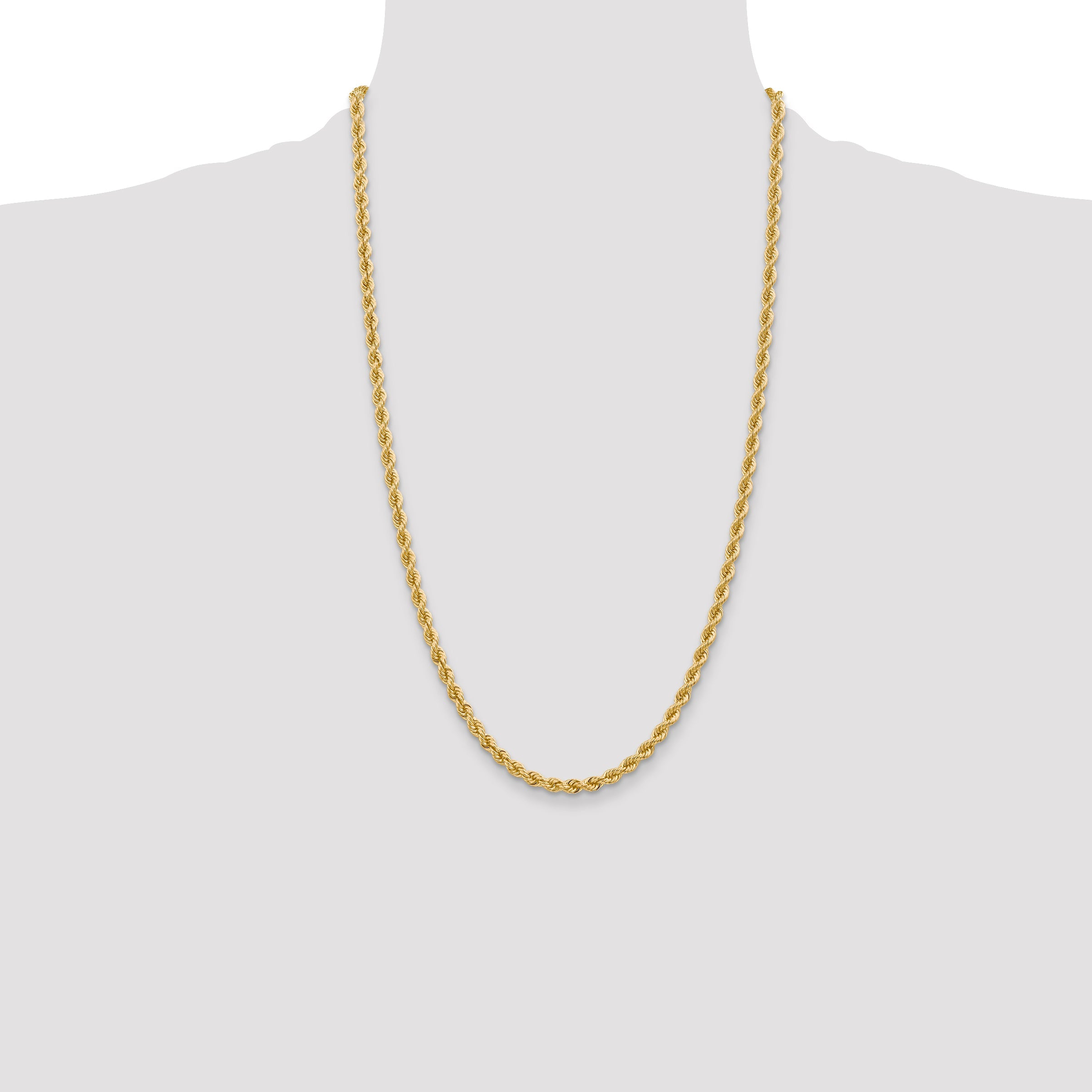 26 Inch 10K Yellow Gold 4mm Regular Rope Chain Necklace