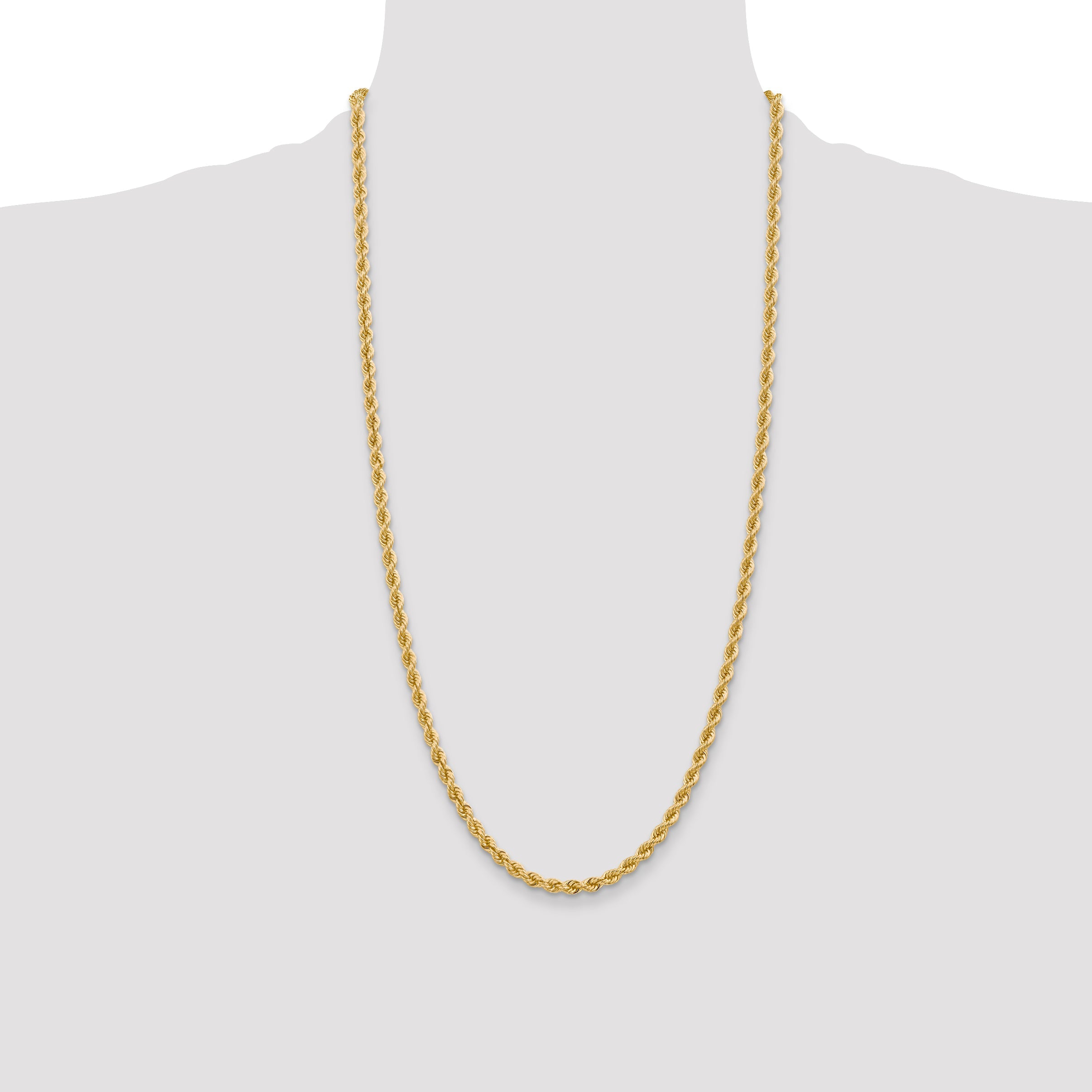 28 Inch 10K Yellow Gold 4mm Regular Rope Chain Necklace