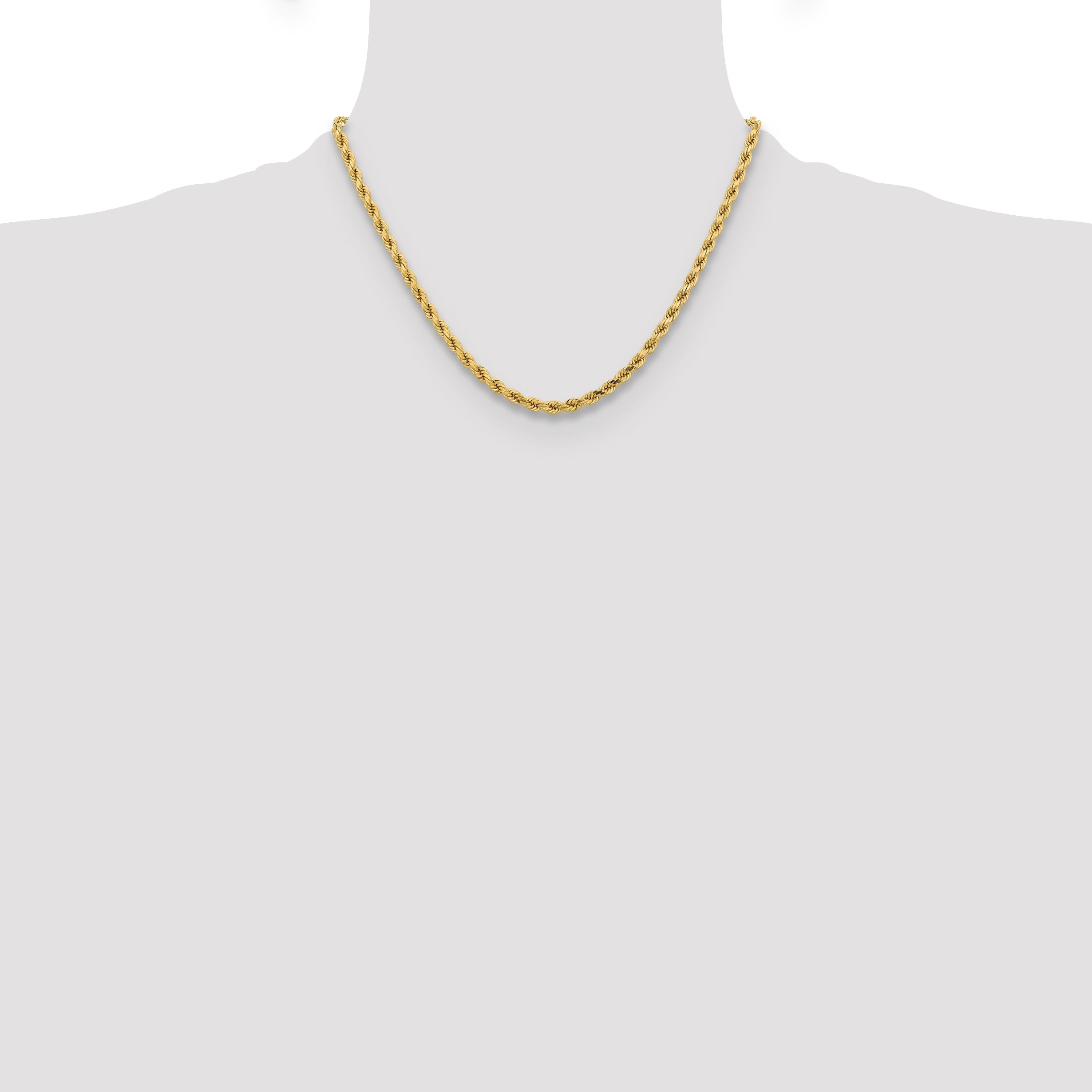 18 Inch 10K Yellow Gold 4.25mm Diamond-Cut Rope Chain Necklace