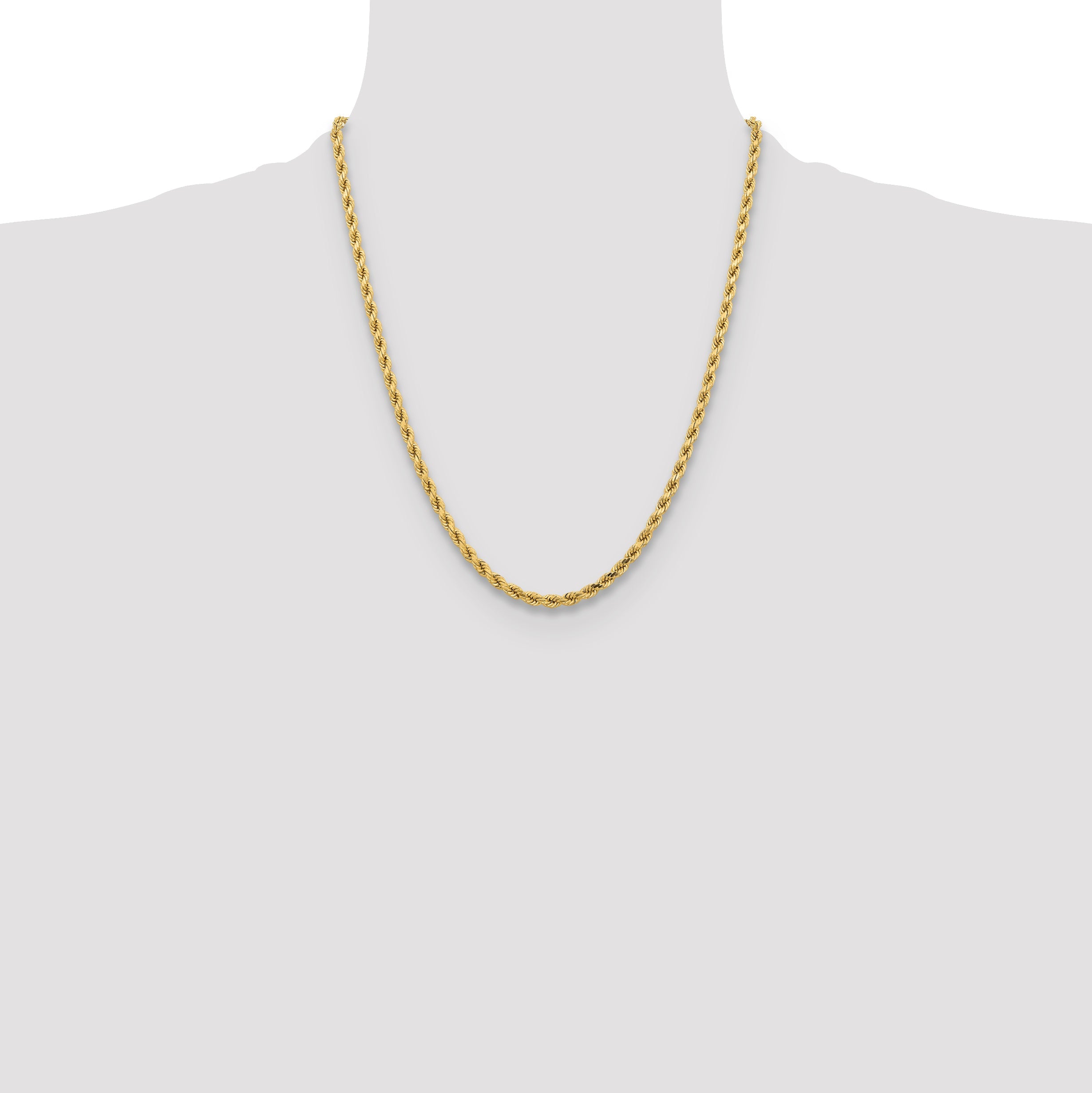 22 Inch 10K Yellow Gold 4.25mm Diamond-Cut Rope Chain Necklace
