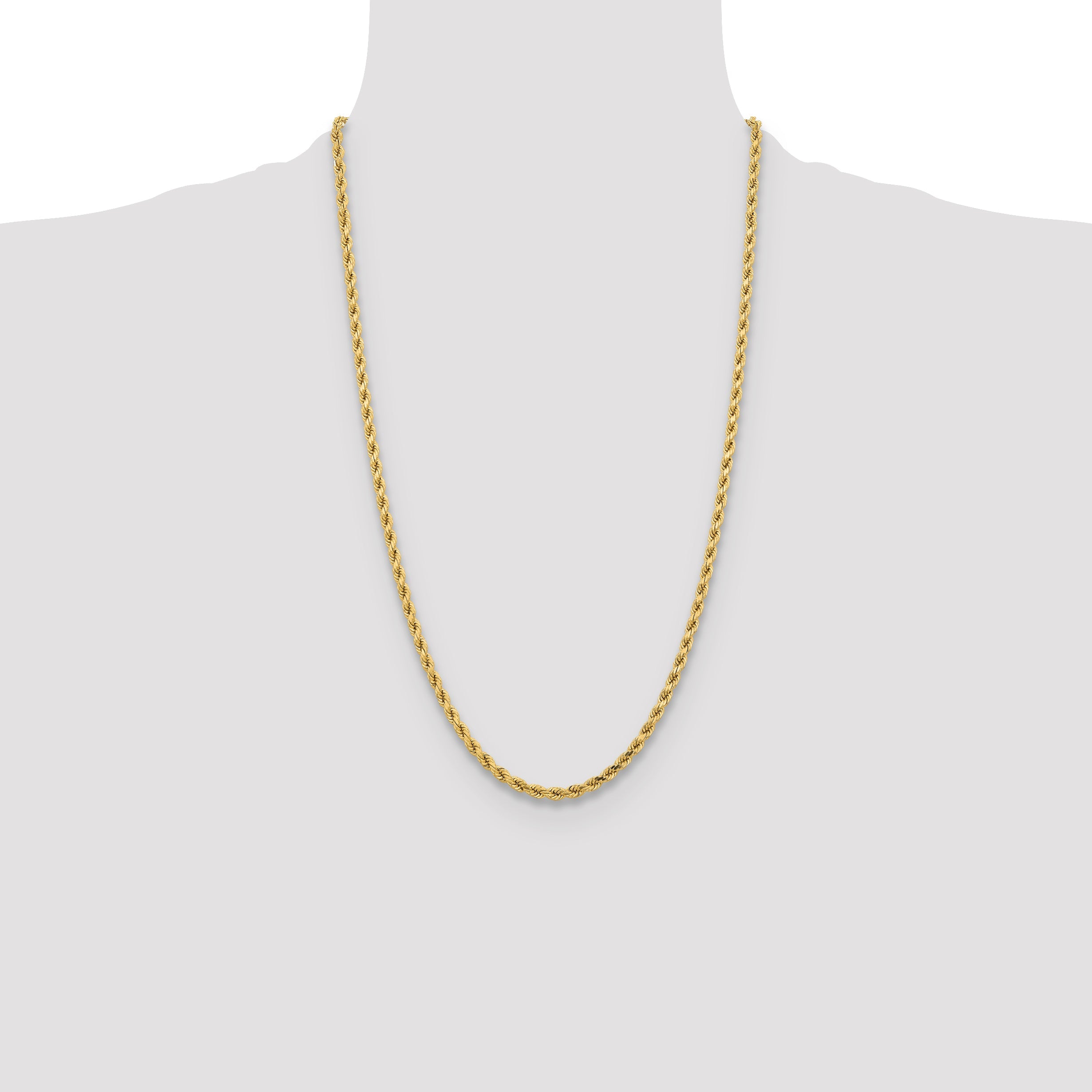 26 Inch 10K Yellow Gold 4.25mm Diamond-Cut Rope Chain Necklace