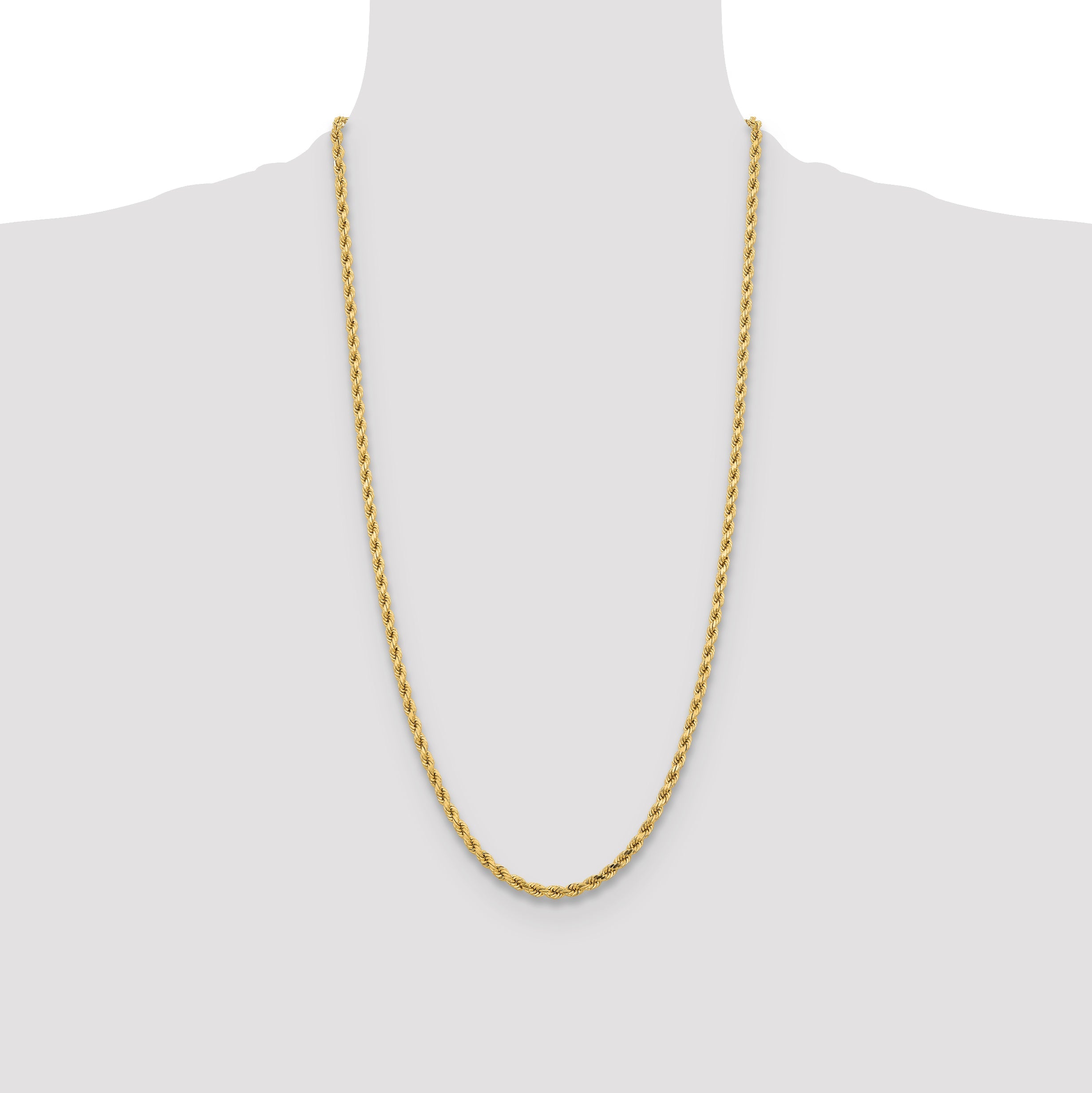 28 Inch 10K Yellow Gold 4.25mm Diamond-Cut Rope Chain Necklace
