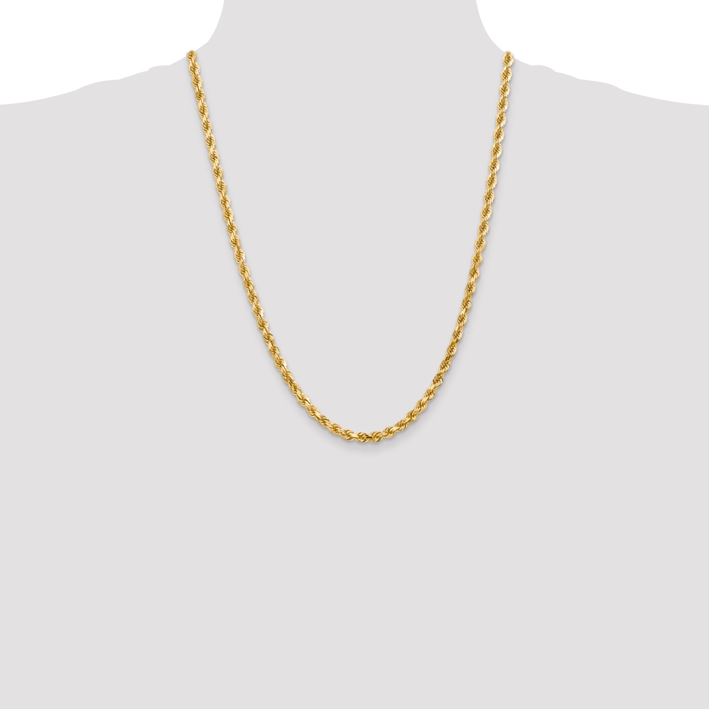 24 Inch 10K 4.5mm Diamond-Cut Rope Chain Necklace