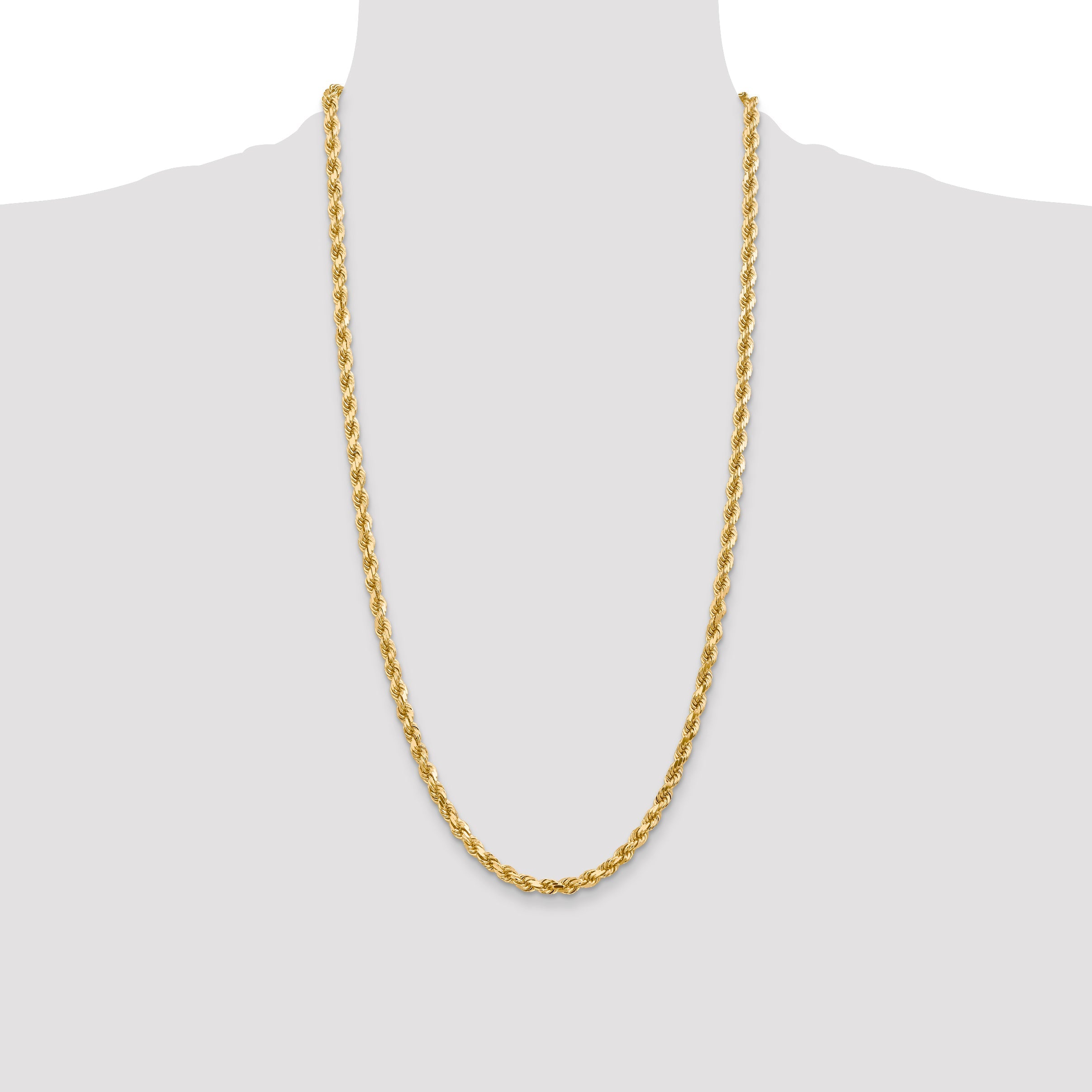 28 Inch 10K 4.5mm Diamond-Cut Rope Chain Necklace