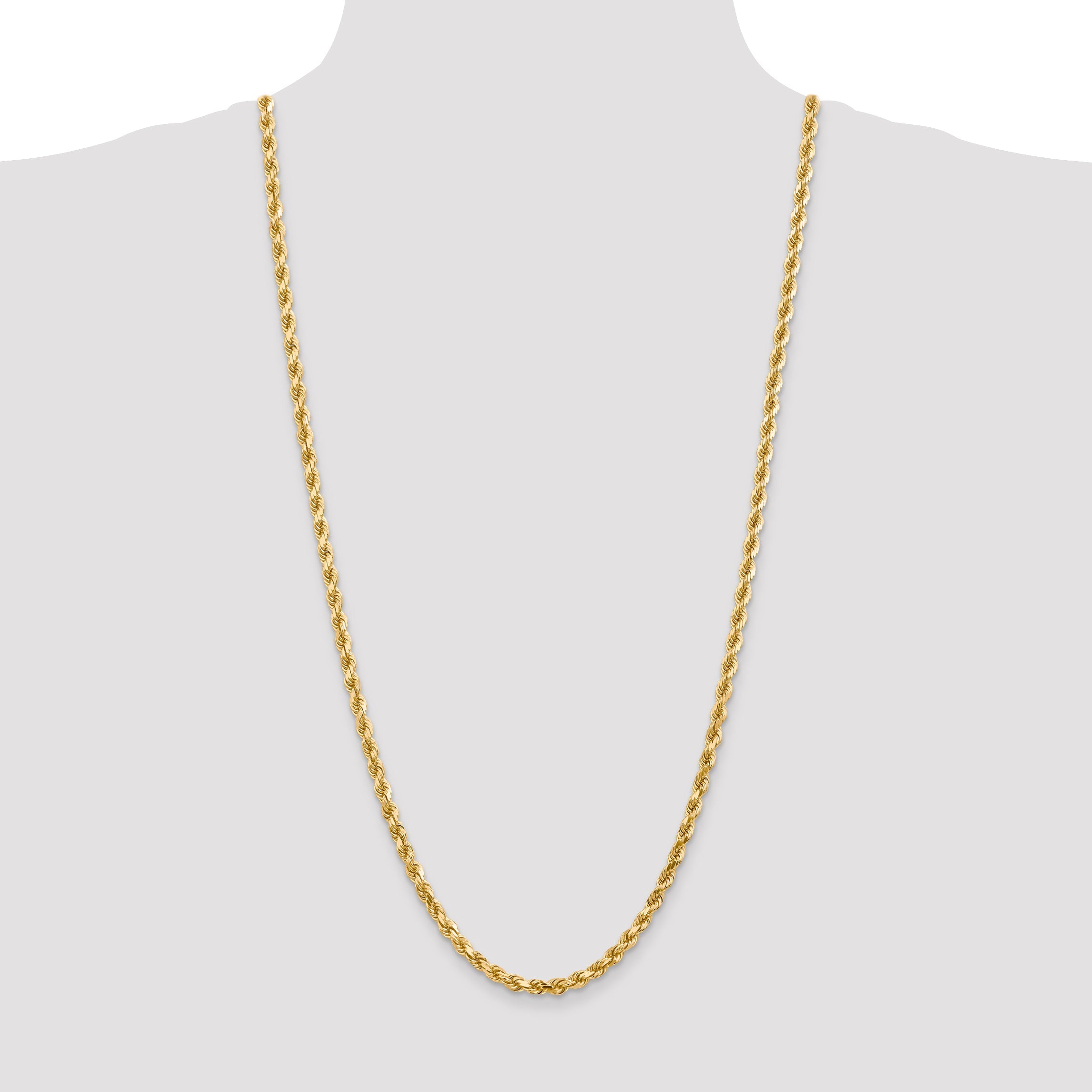 30 Inch 10K 4.5mm Diamond-Cut Rope Chain Necklace