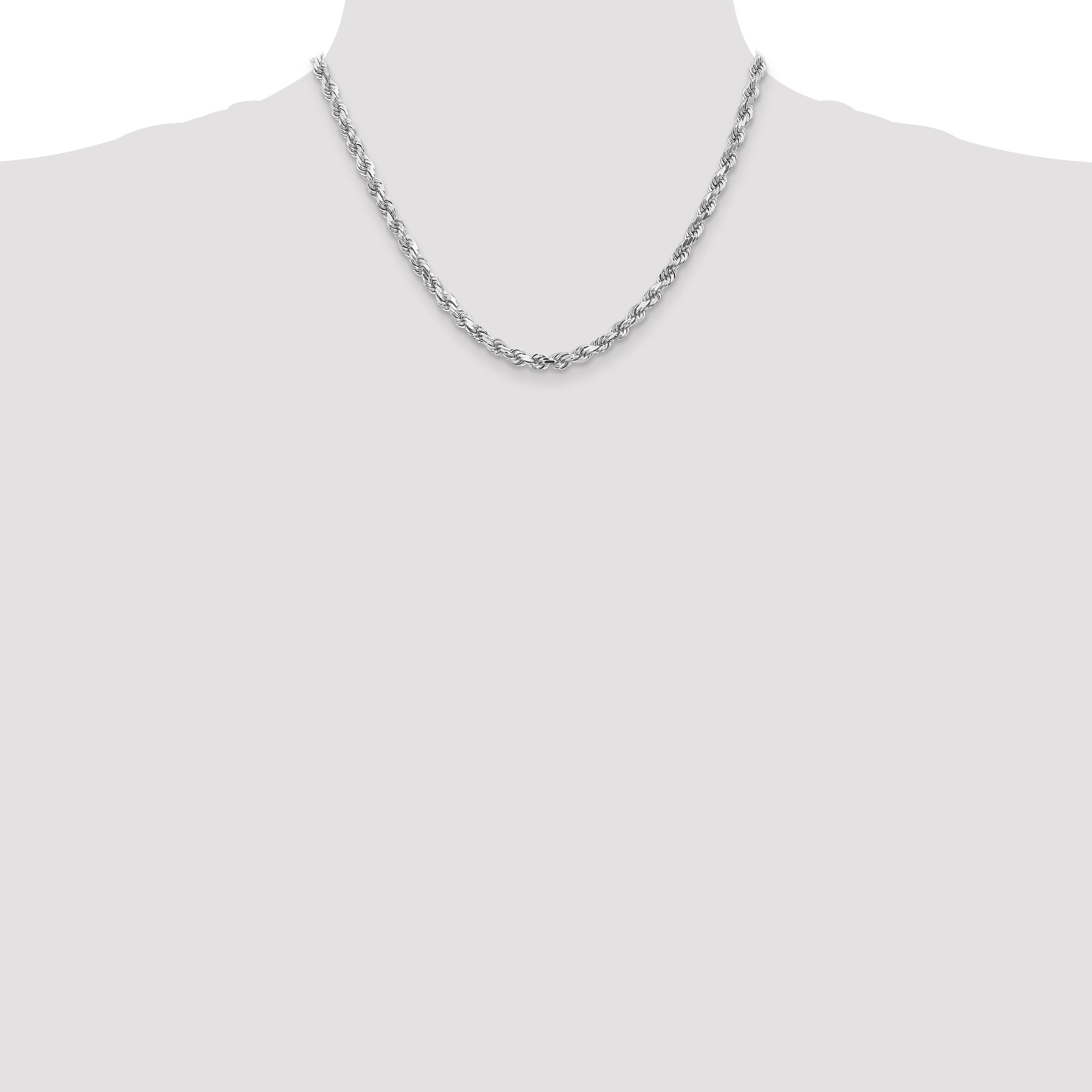 18 Inch 10K White Gold 4.5mm Diamond-Cut Rope Chain Necklace