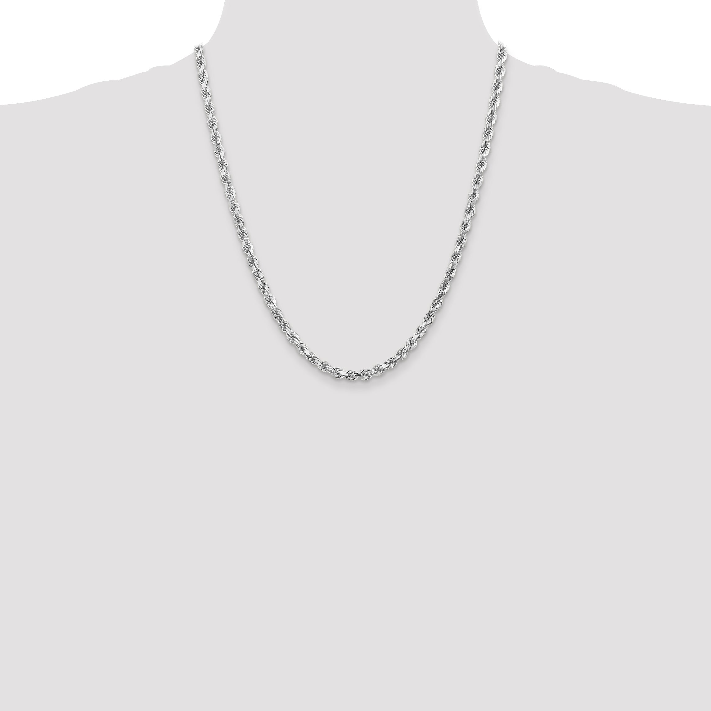 22 Inch 10K White Gold 4.5mm Diamond-Cut Rope Chain Necklace