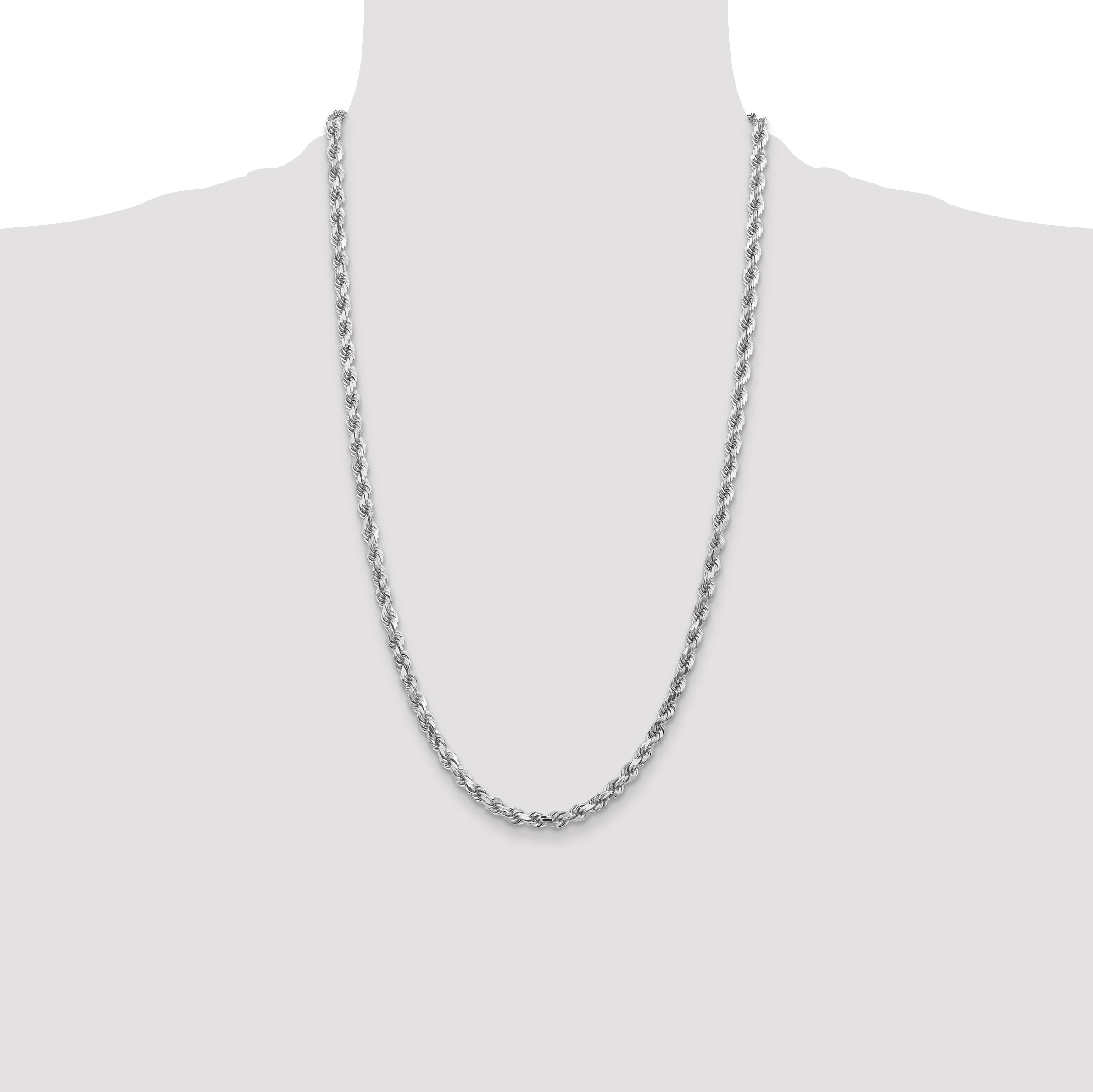 26 Inch 10K White Gold 4.5mm Diamond-Cut Rope Chain Necklace
