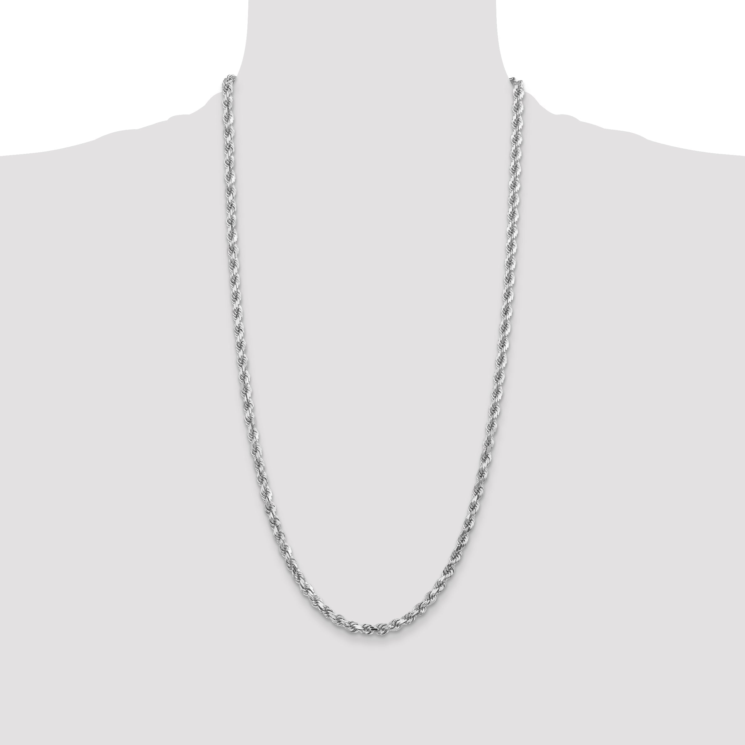 28 Inch 10K White Gold 4.5mm Diamond-Cut Rope Chain Necklace