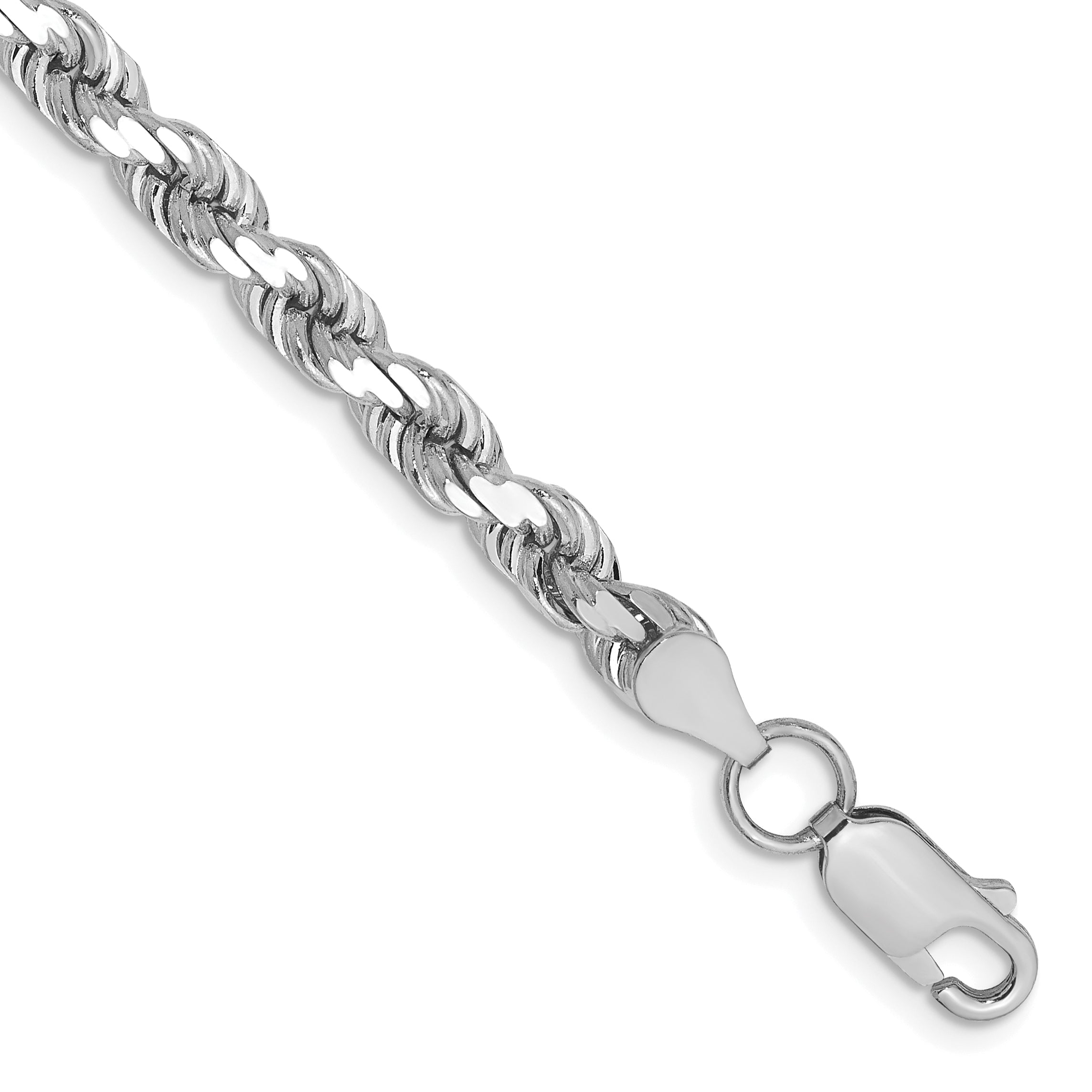 8 Inch 10K White Gold 4.5mm Diamond-Cut Rope Chain Bracelet