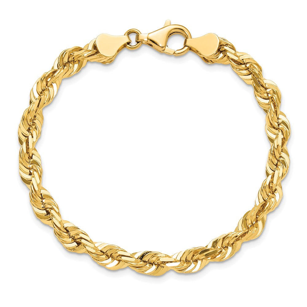 8 Inch 10k Yellow Gold 5.5mm Diamond-cut Rope Chain Bracelet