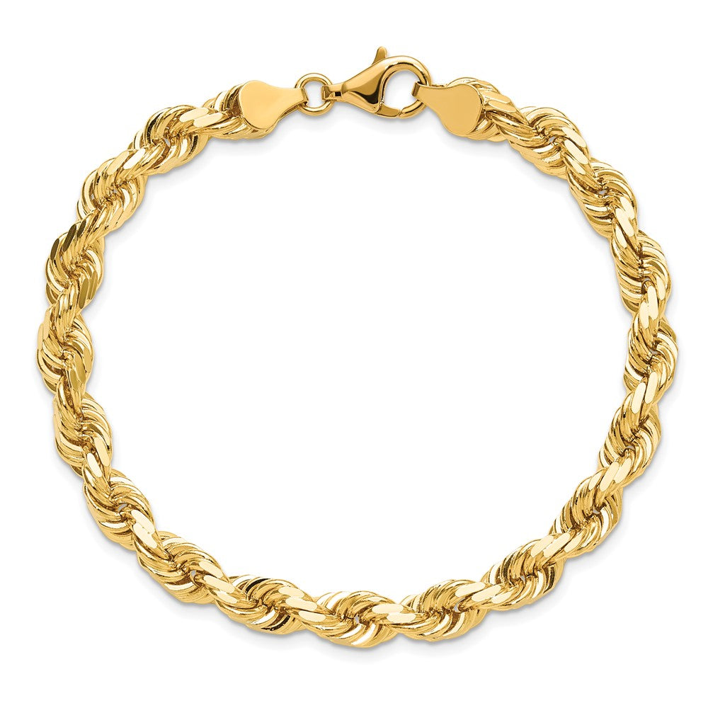 8 Inch 10K Yellow Gold 6.5mm Diamond-Cut Rope Chain Bracelet
