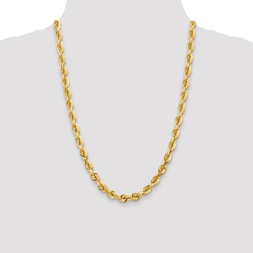 24 Inch 10K 7mm Diamond-Cut Rope Chain Necklace