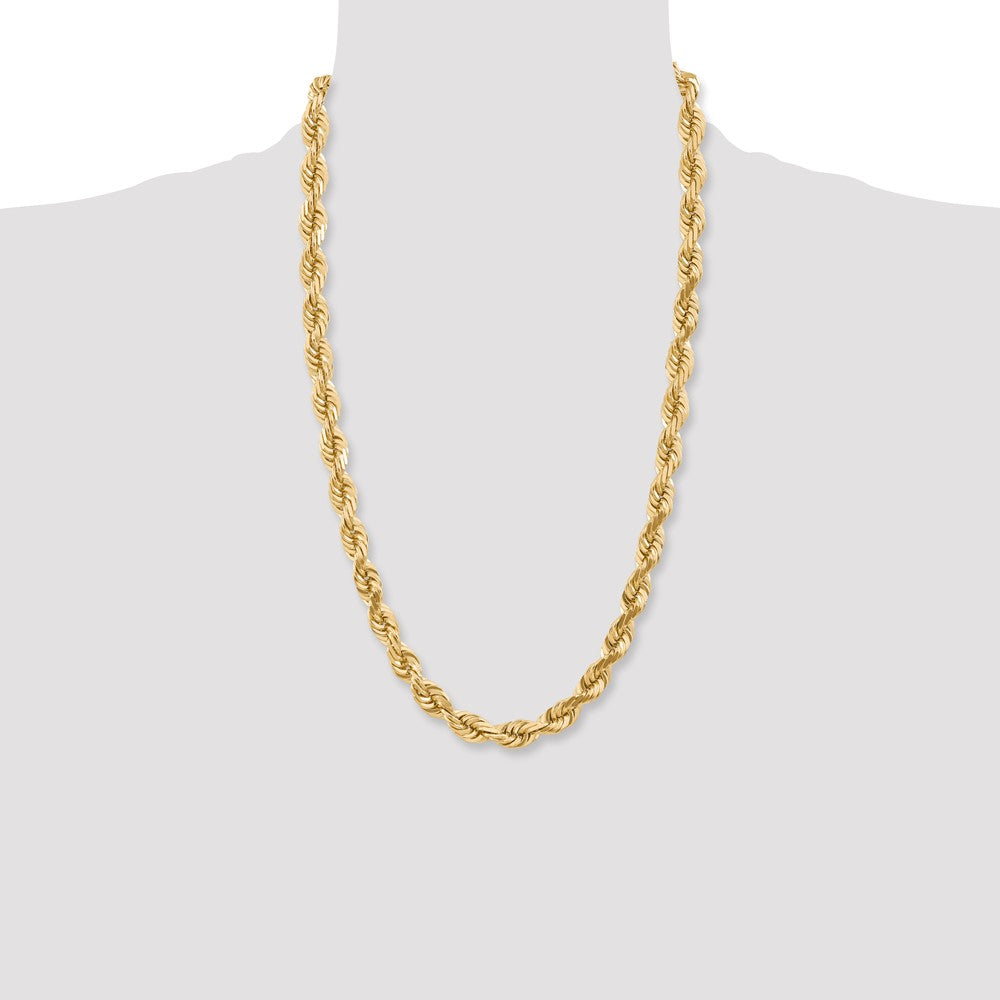 26 Inch 10K 10mm Diamond-Cut Rope Chain Necklace