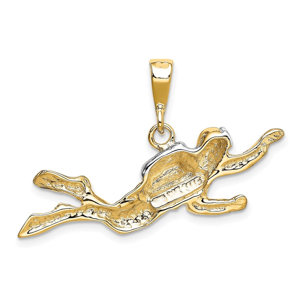 10K Yellow W/Rhodium & Rhodium Polished Open-Backed Scuba Diver Pendant