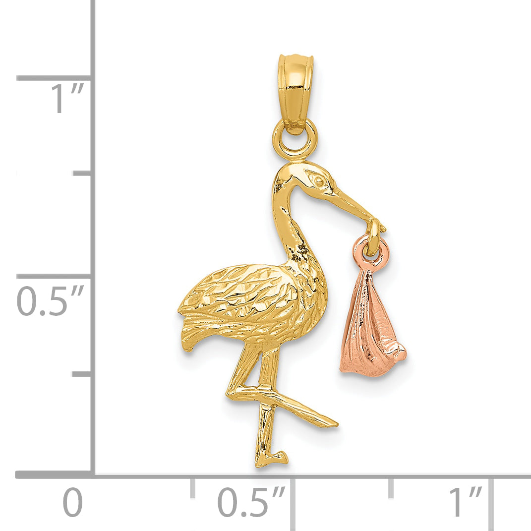 10K Two-Tone Stork W/Dangling Baby Charm
