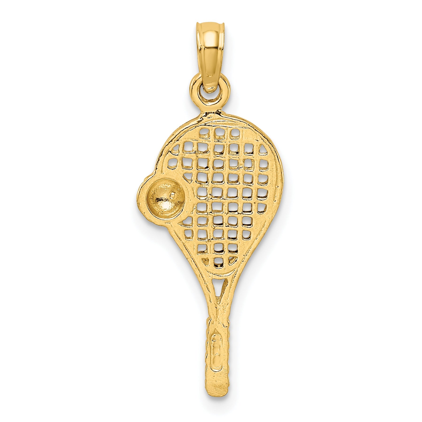 10K Yellow W/Rhodium Polished Tennis Racquet Pendant
