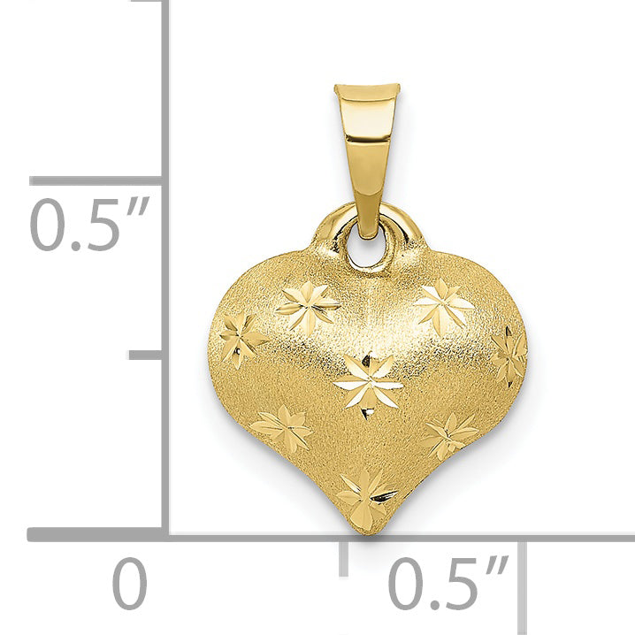 10K Yellow Gold 10K Polished & Satin D/C 3-D Puffed Heart Pendant