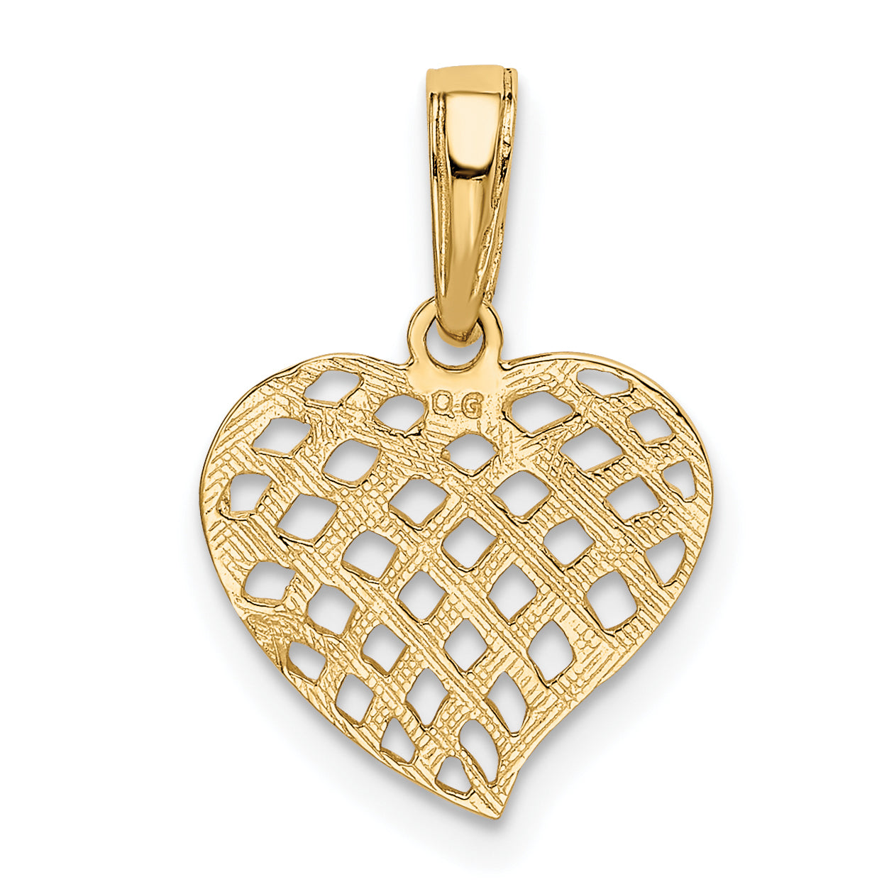 10K Yellow Gold 10K Polished Basket Weave Pattern Heart Pendant