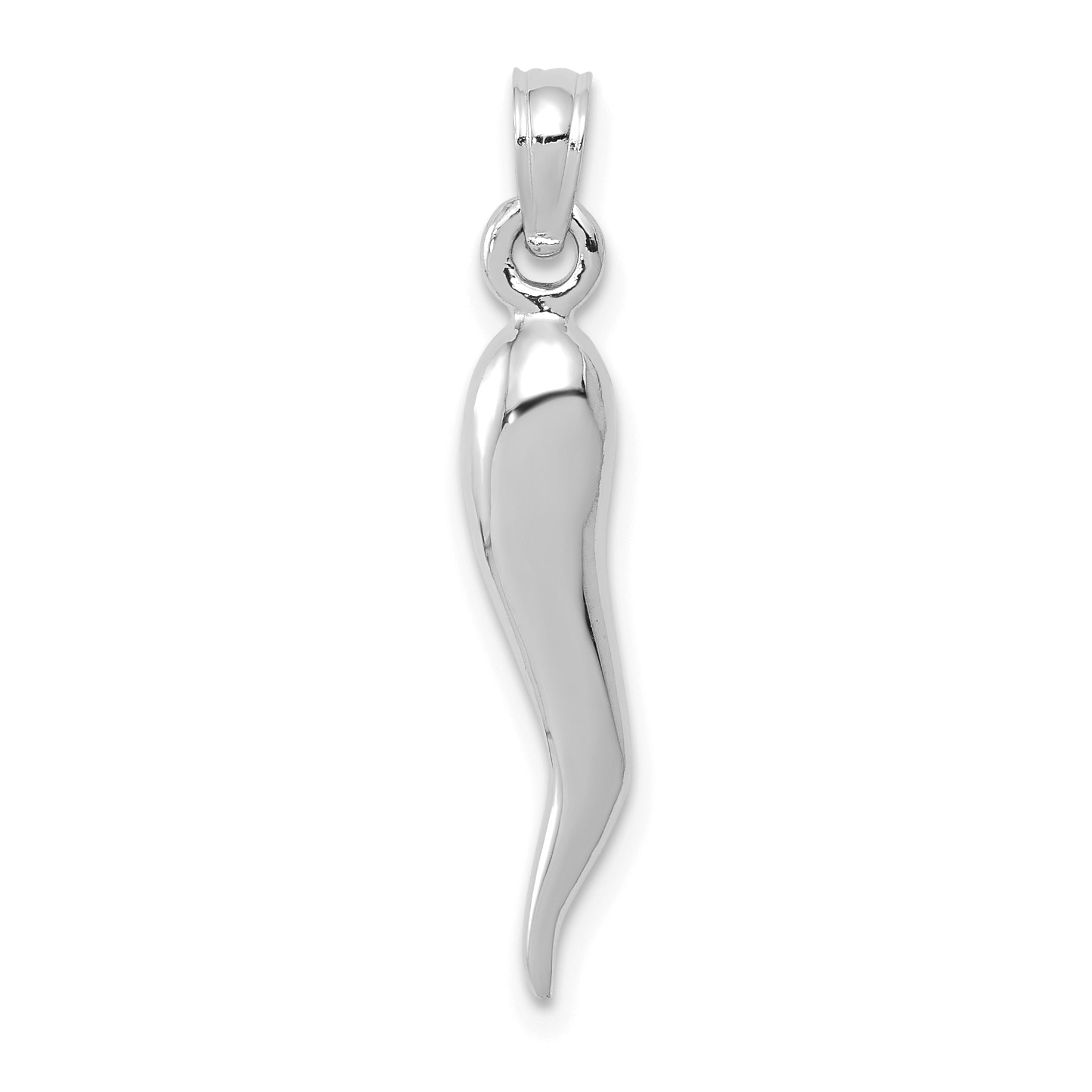 10K White Gold Medium 3D Italian Horn Pendant