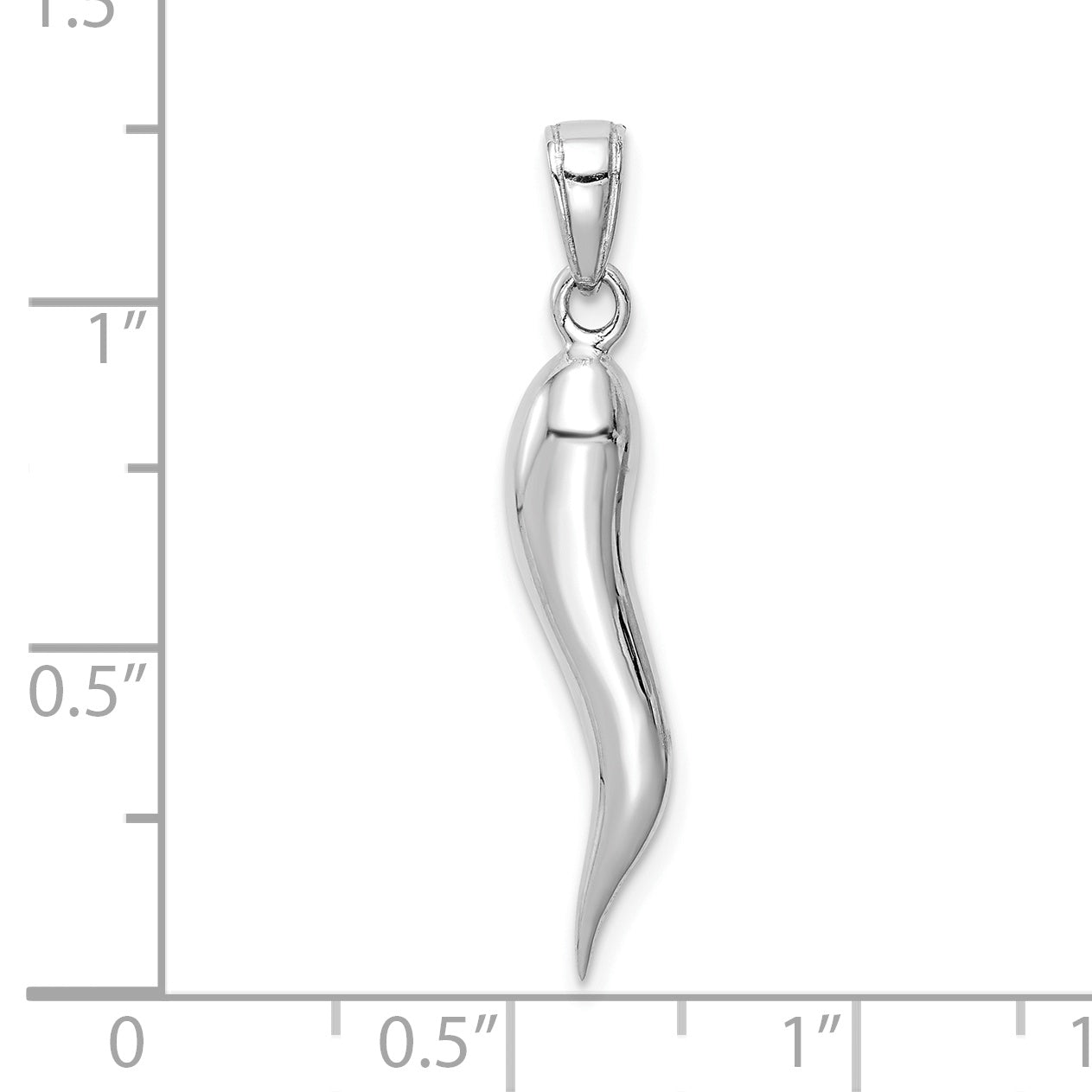 10K White Gold Large 3D Italian Horn Pendant