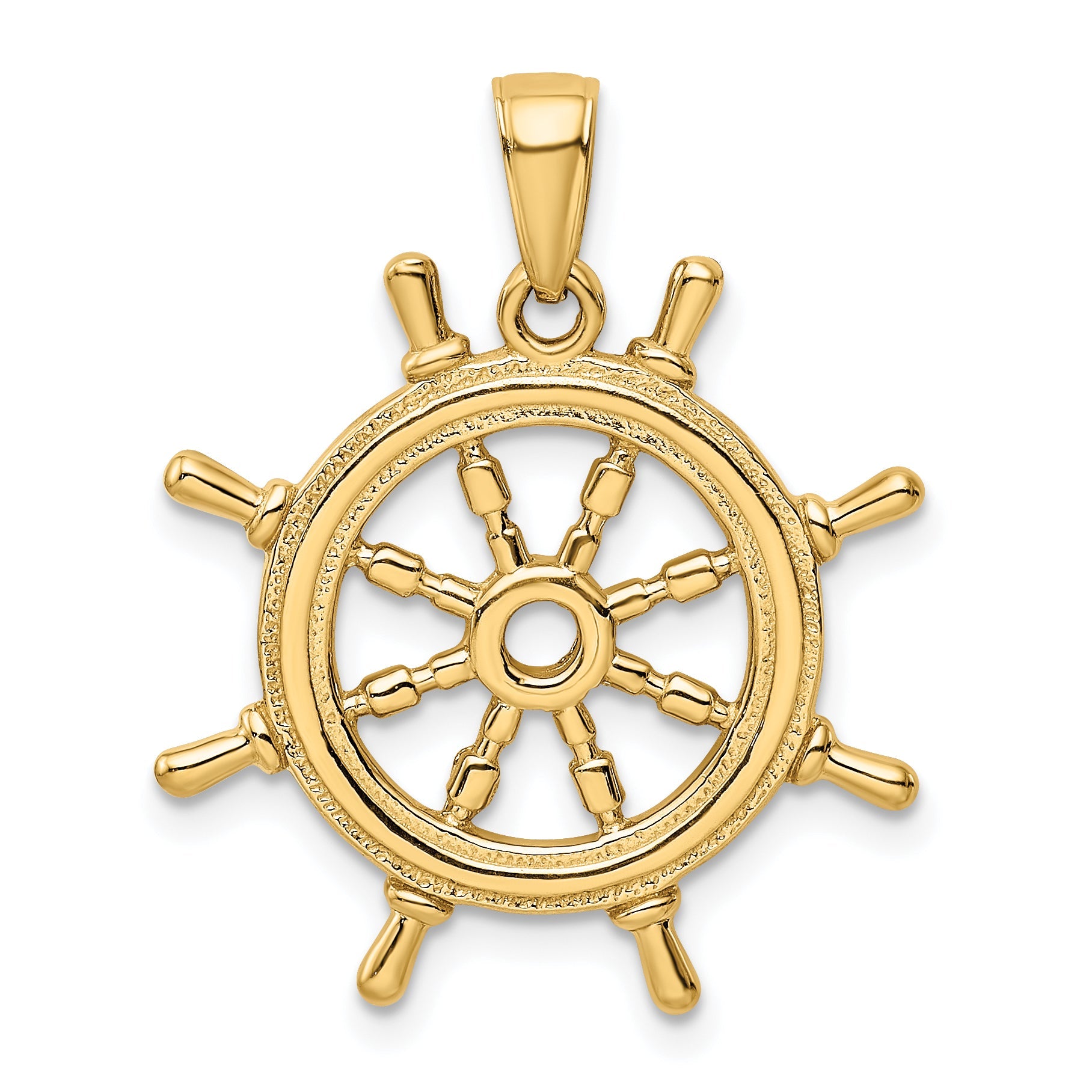 10K Yellow Gold 10K 3D Ships Wheel Pendant