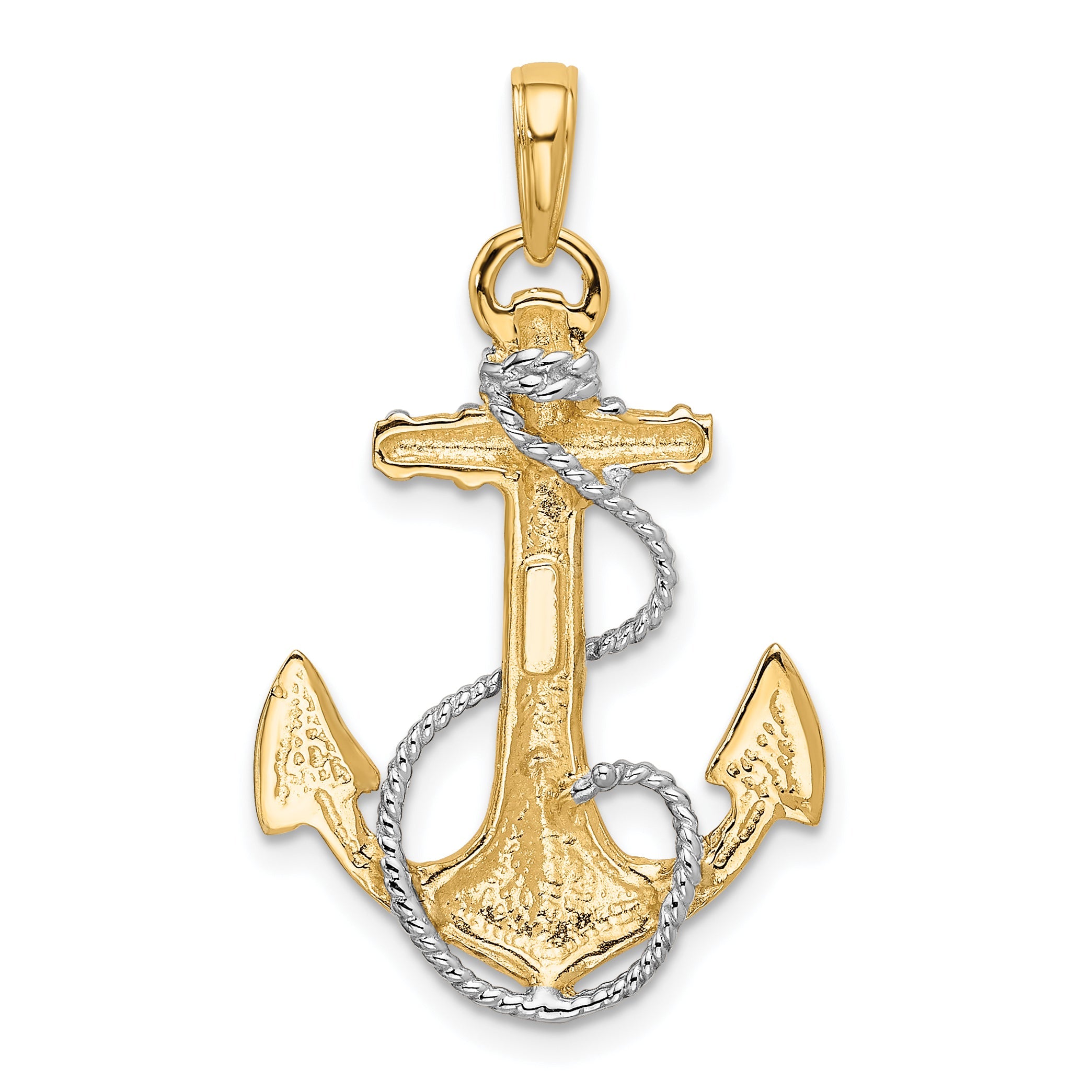 10K Yellow W/Rhodium Yg W/ Rhodium Anchor W/Rope Pendant