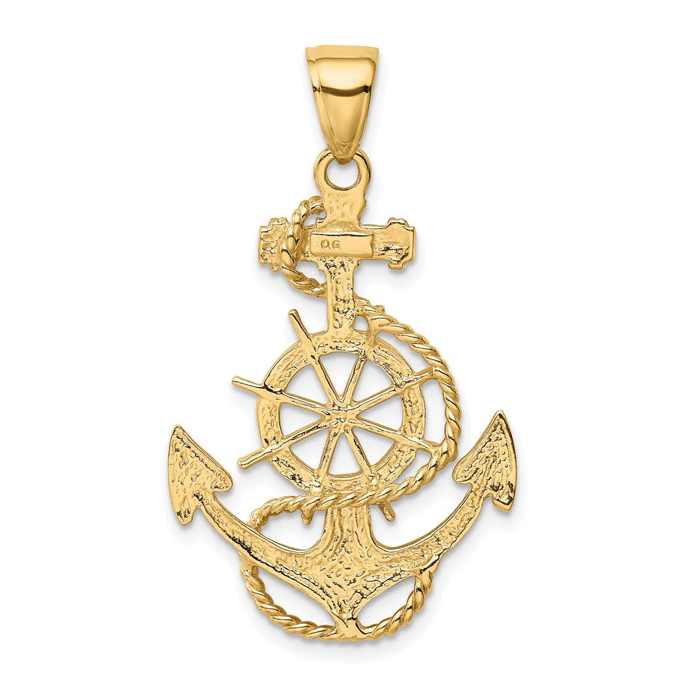 10K Yellow Gold Large Anchor W/Wheel Pendant
