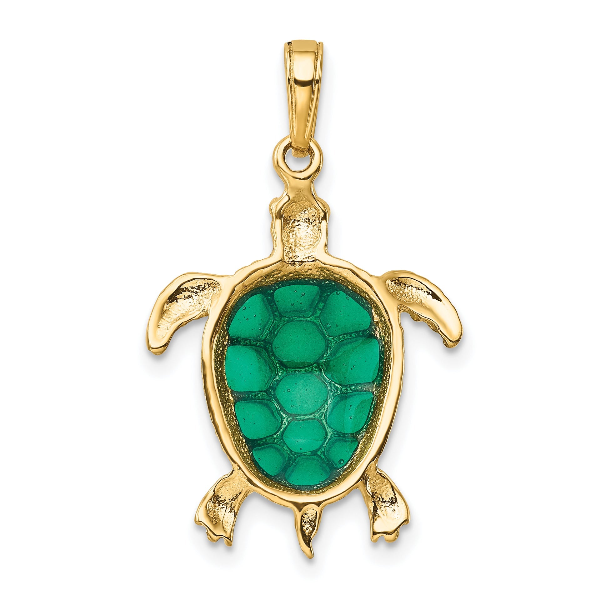 10K Yellow Gold 10K Green Enameled Sea Turtle Pendant