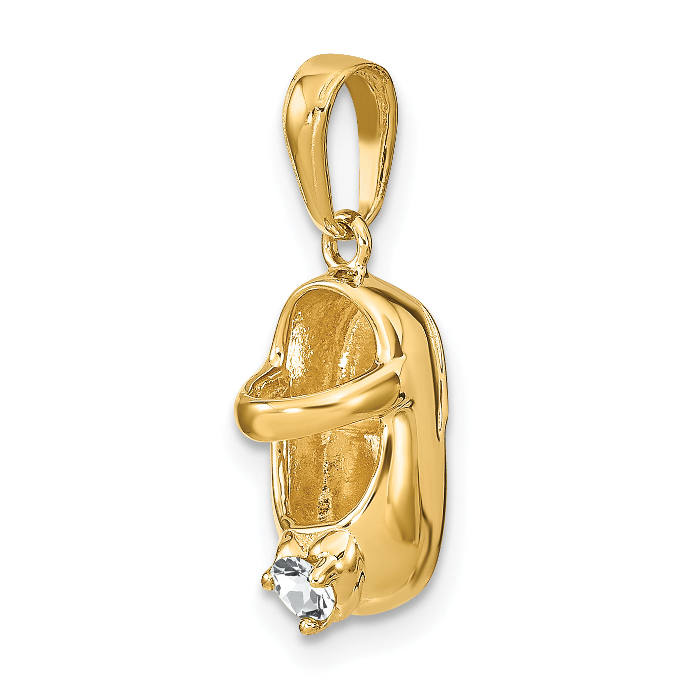 10K Yellow Gold 10K 3-D April/Synthetic Stone Engraveable Baby Shoe Charm