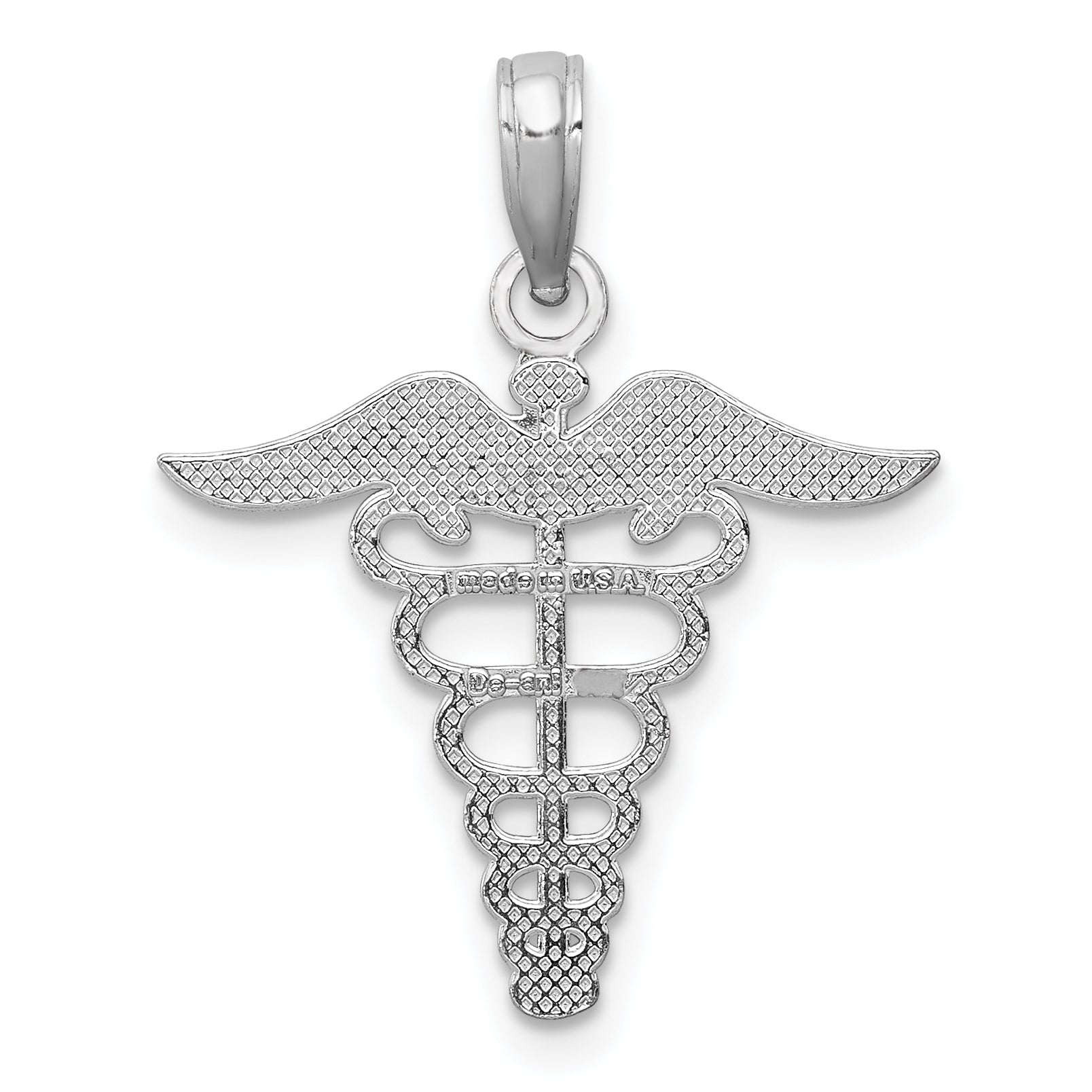 10K White Gold Caduceus Pendant