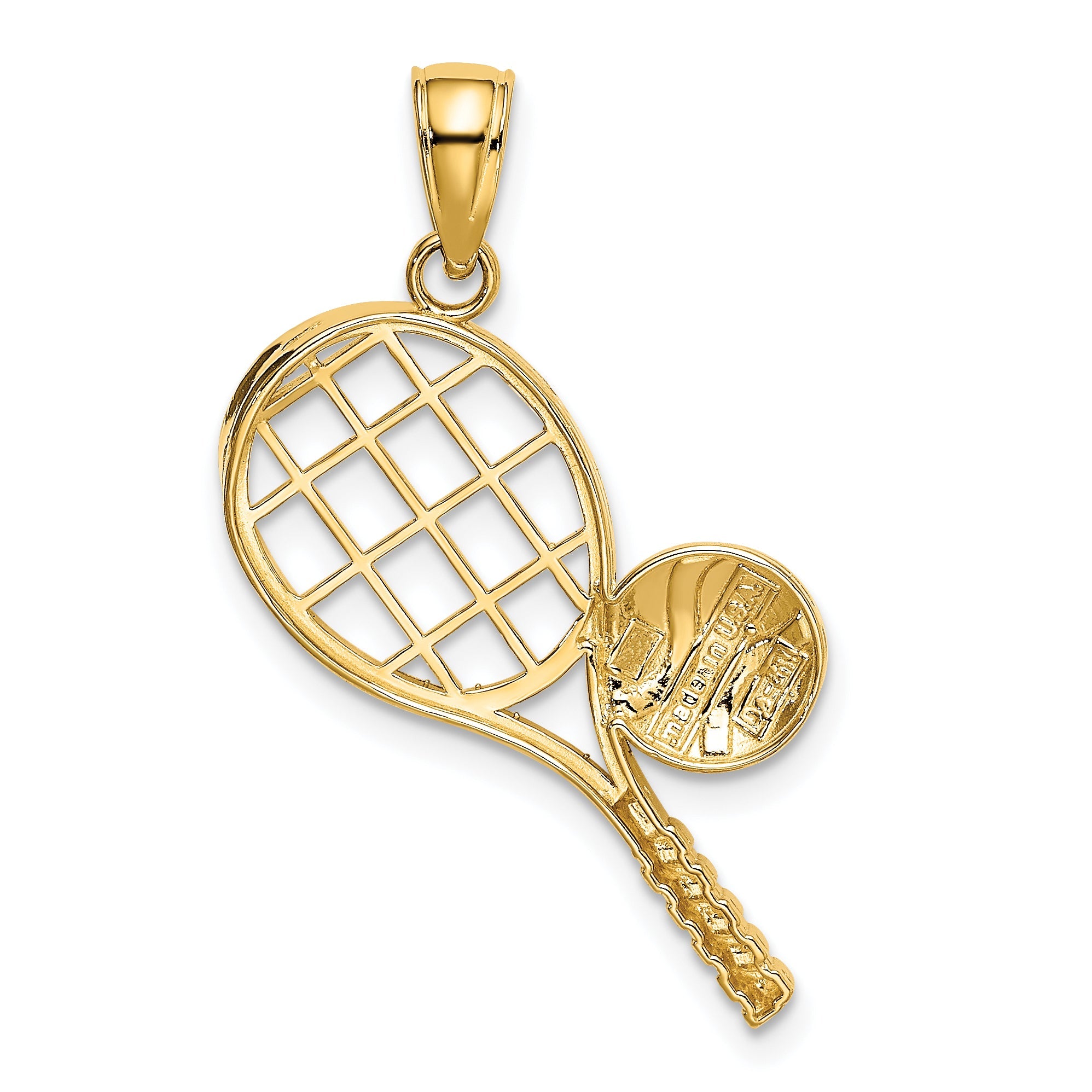 10K Yellow Gold Diamond-Cut Tennis Racquet Charm