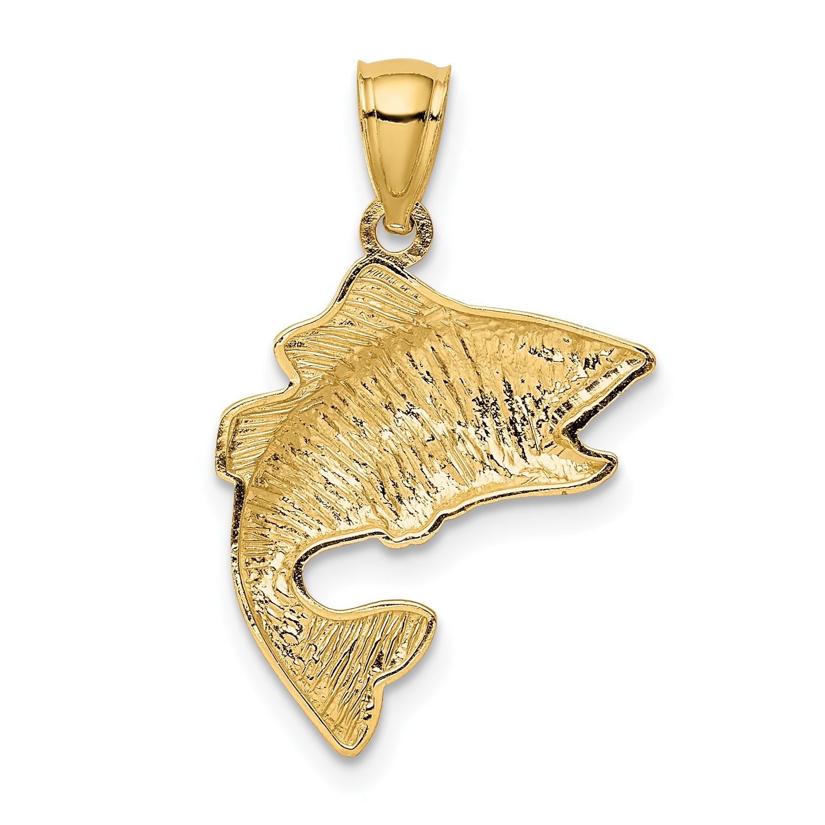 10K Yellow Gold Polished & Textured Bass Pendant