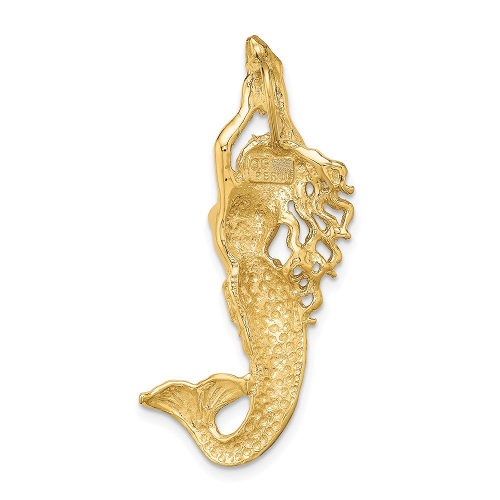 10K Yellow Gold 10K Polished Textured Mermaid Chain Slide Pendant