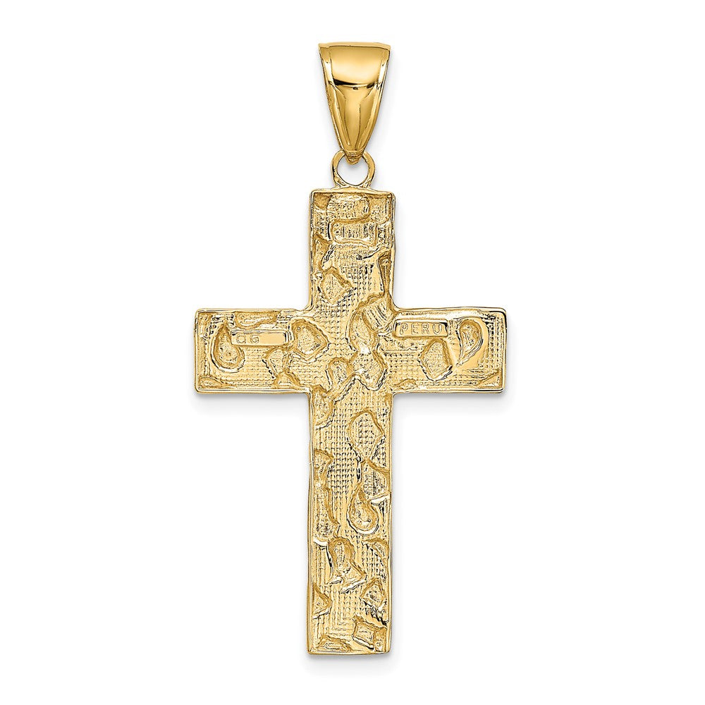 10K Yellow Gold 10K Polished Textured Nugget Style Cross Pendant