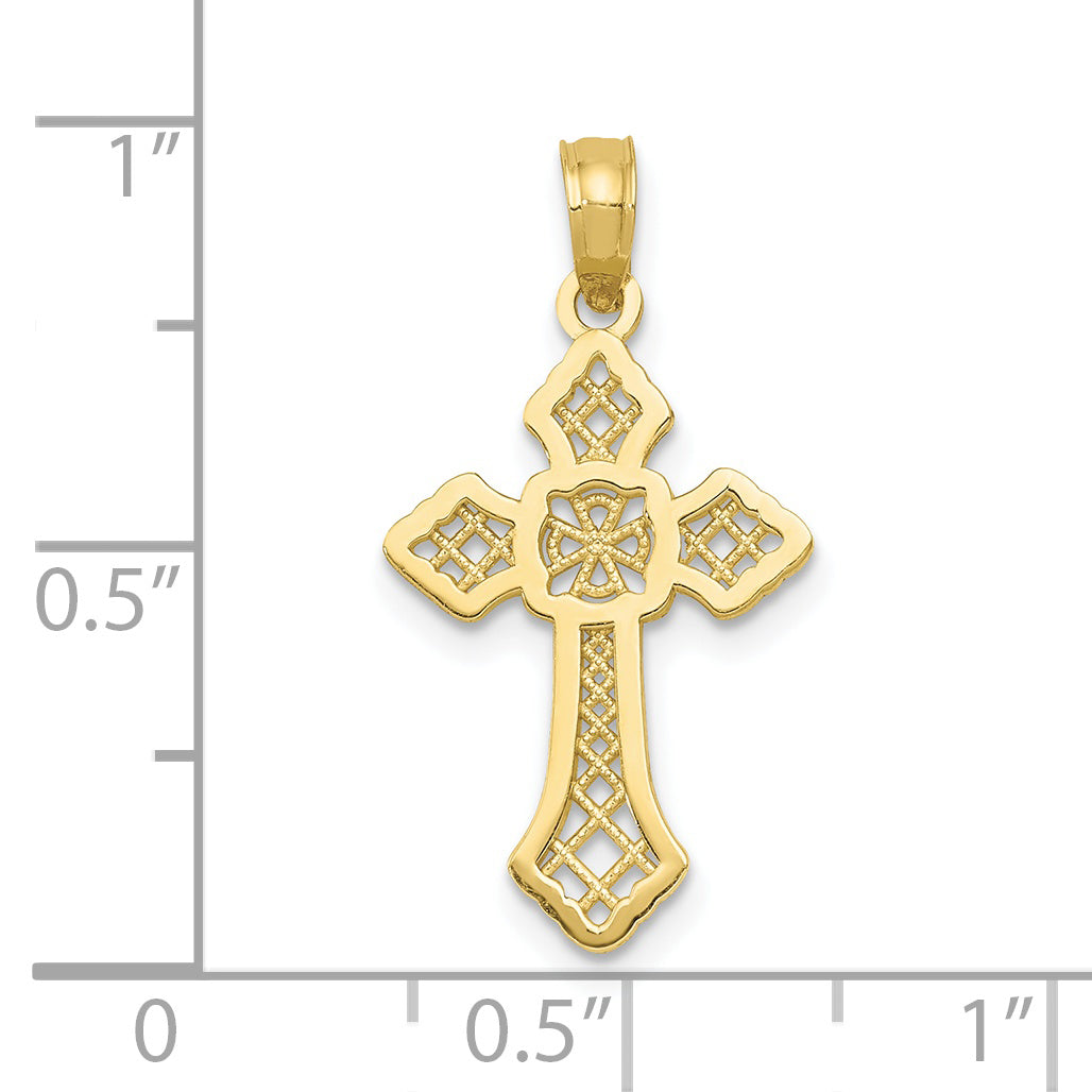 10K Yellow Gold 10K Polished Cross W/Lace Center And Arrow Tips Pendant