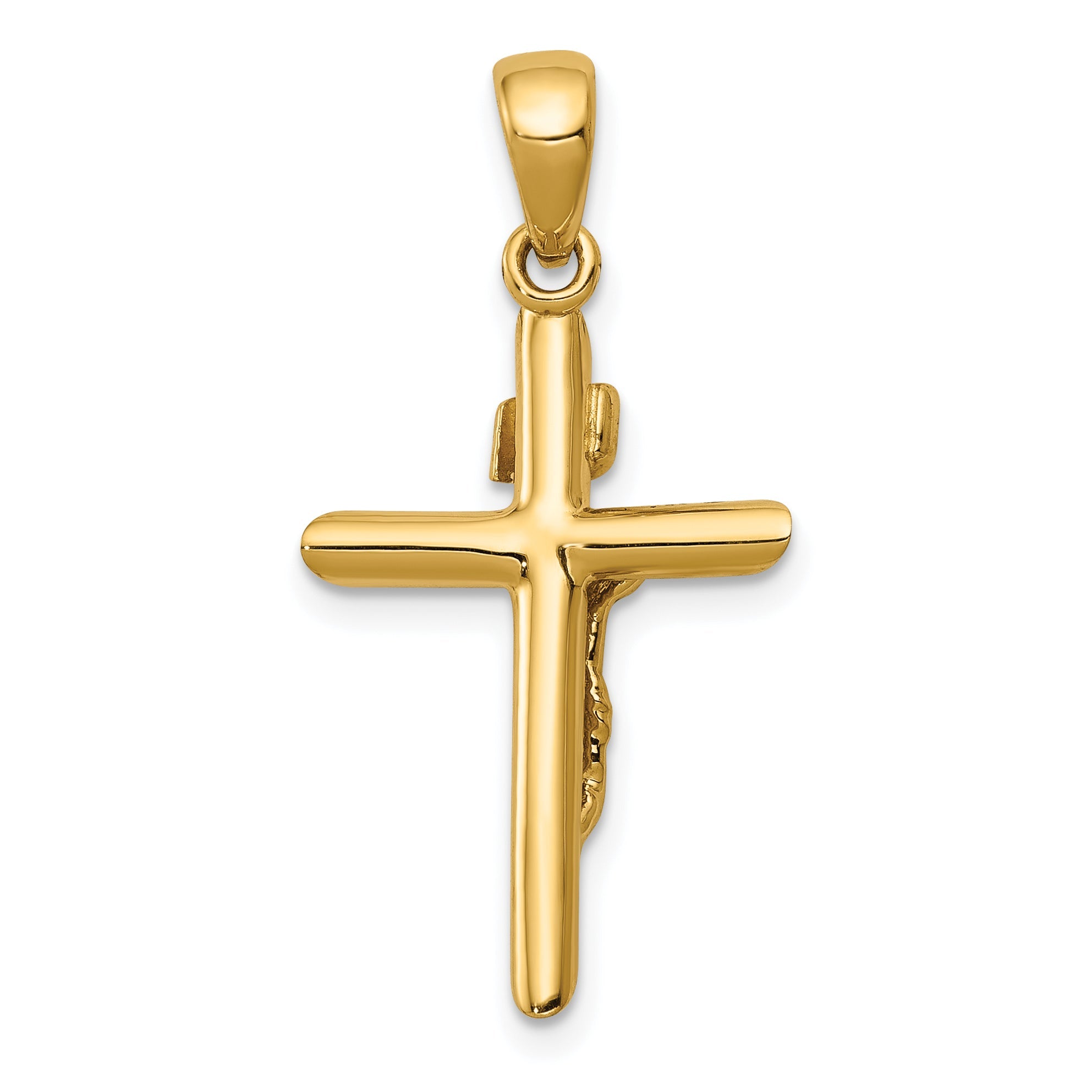 10K Yellow Gold 10K Polished 2-D Crucifix With Jesus On Cross Pendant